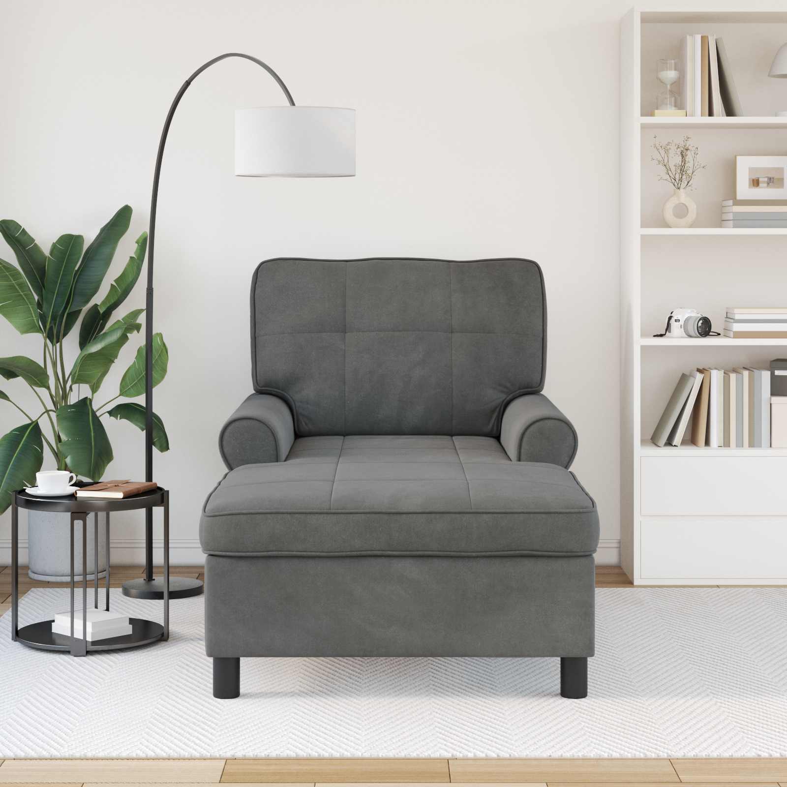Chaise Lounge met kussen Donkergrijs 91 x 157 x 91 cm Fluweel is nu te koop bij PeponiXL, paradijselijk wonen!
