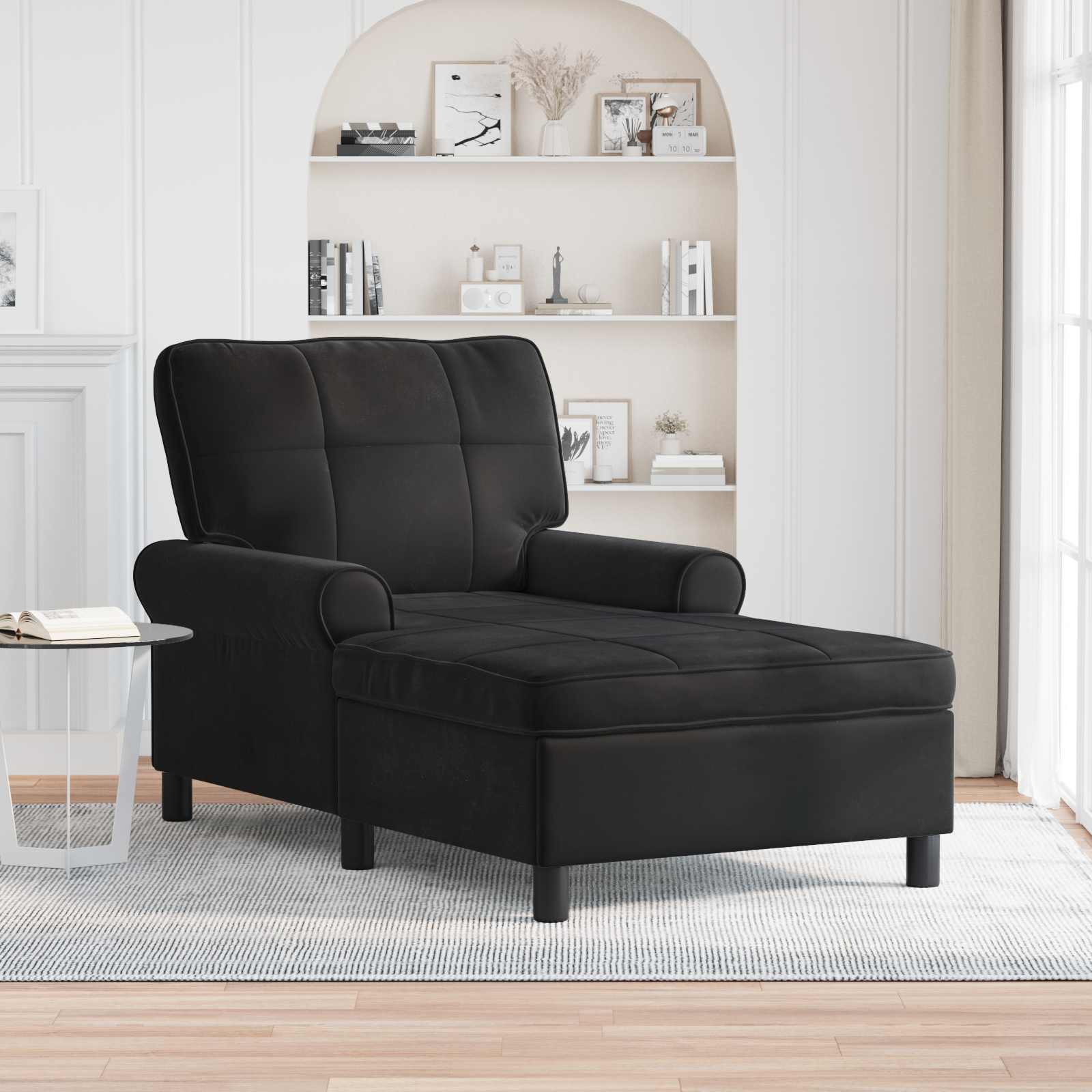 Chaise Lounge met kussen Zwart 91 x 157 x 91 cm Fluweel is nu te koop bij PeponiXL, paradijselijk wonen!