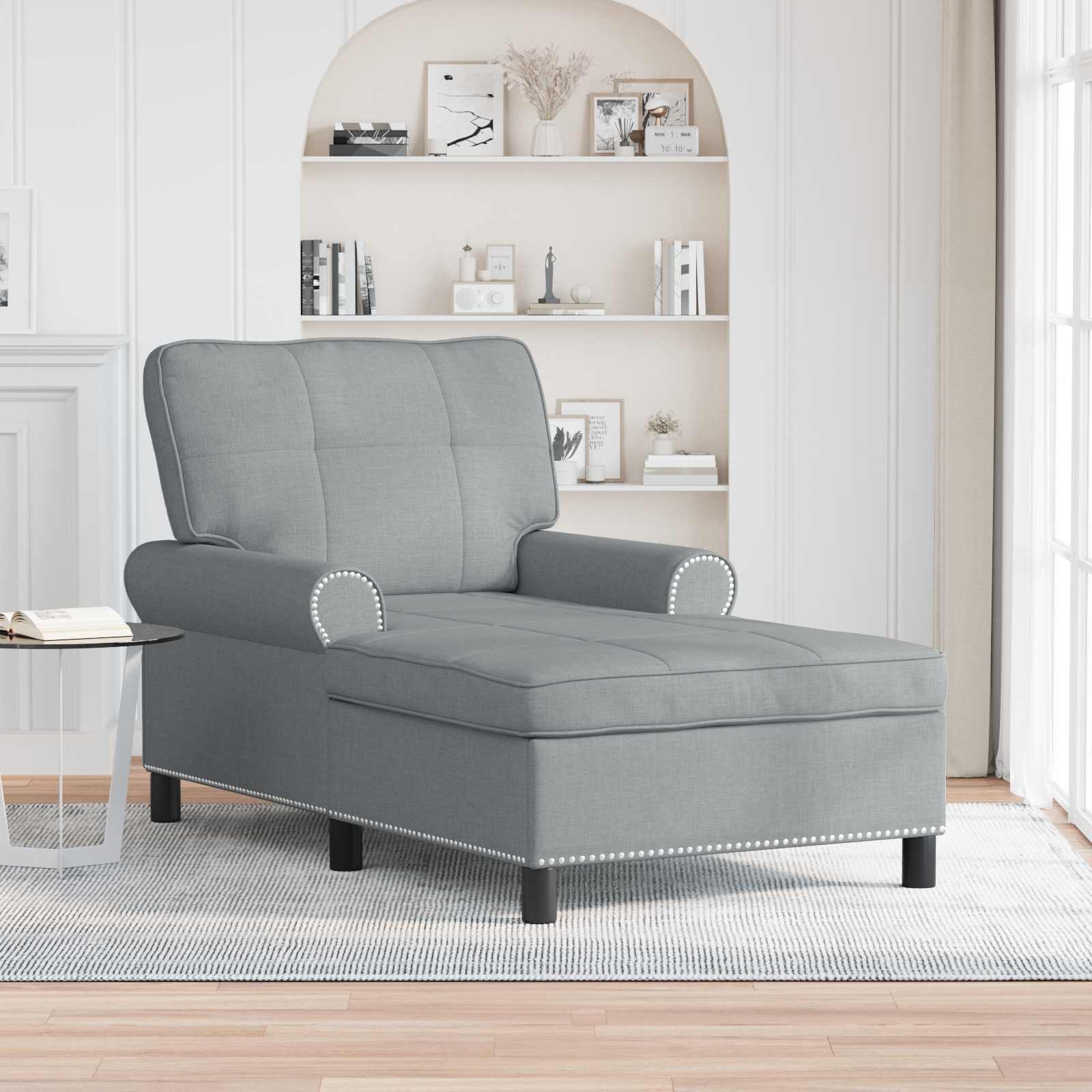Chaise Lounge met kussen Lichtgrijs 91 x 157 x 91 cm Stof is nu te koop bij PeponiXL, paradijselijk wonen!