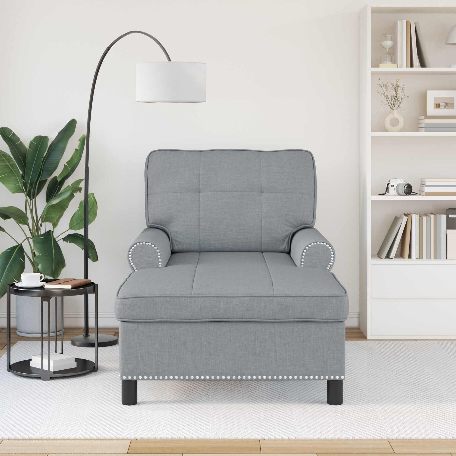 Chaise Lounge met kussen Lichtgrijs 91 x 157 x 91 cm Stof is nu te koop bij PeponiXL, paradijselijk wonen!