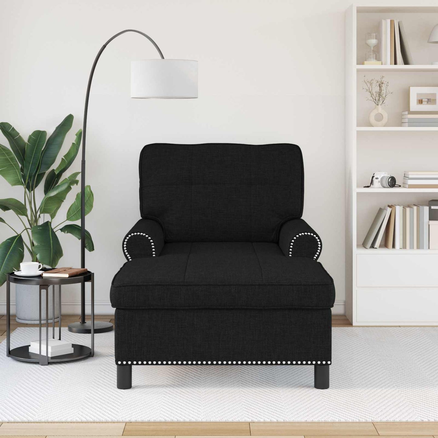 Chaise Lounge met kussen Zwart 91 x 157 x 91 cm Stof is nu te koop bij PeponiXL, paradijselijk wonen!