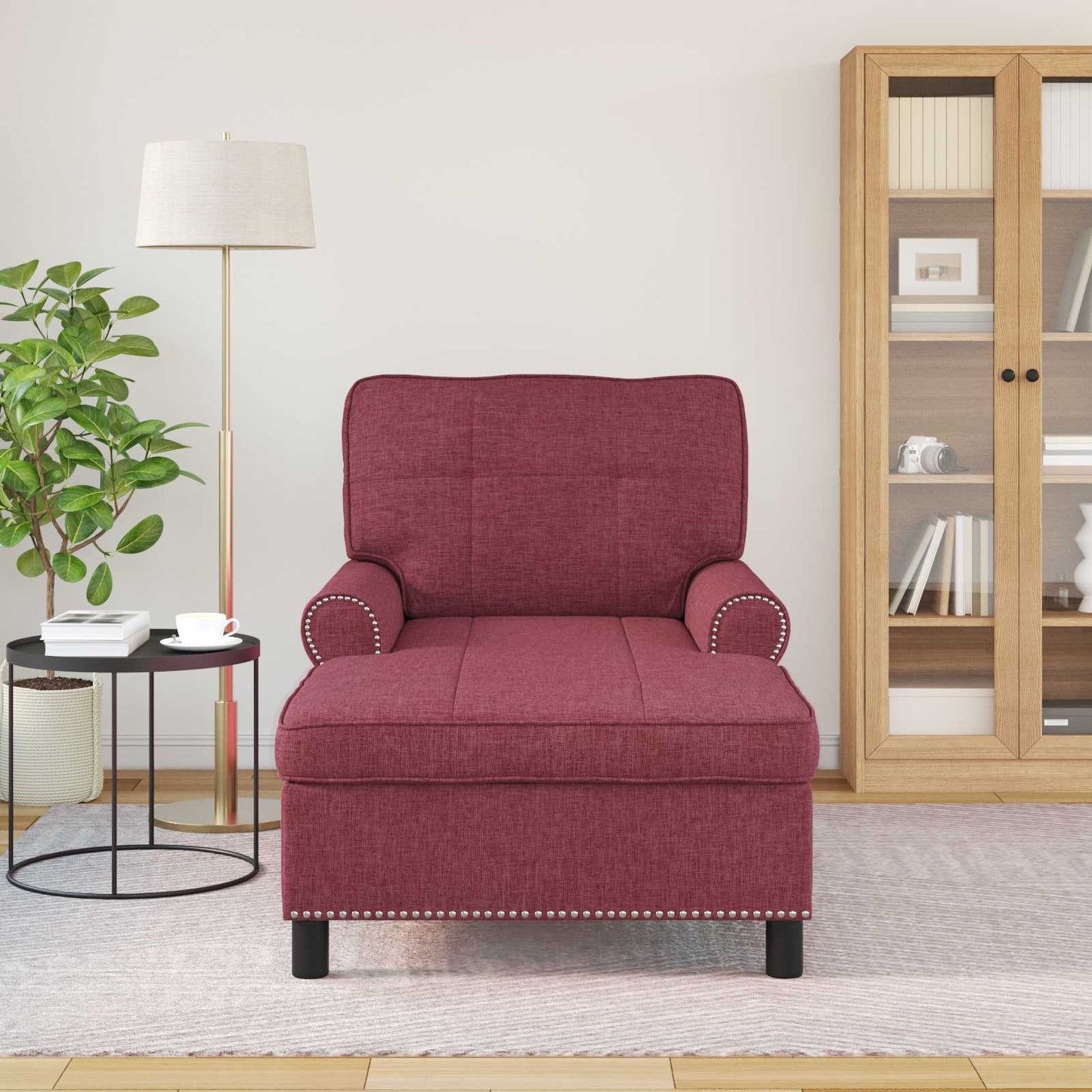 Chaise Lounge met kussen Wijnrood 91 x 157 x 91 cm Stof is nu te koop bij PeponiXL, paradijselijk wonen!