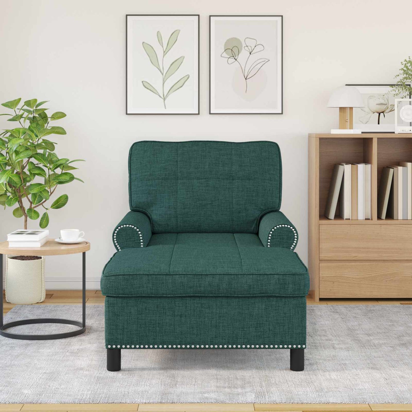 Chaise Lounge met kussen Donkergroen 91 x 157 x 91 cm Stof is nu te koop bij PeponiXL, paradijselijk wonen!