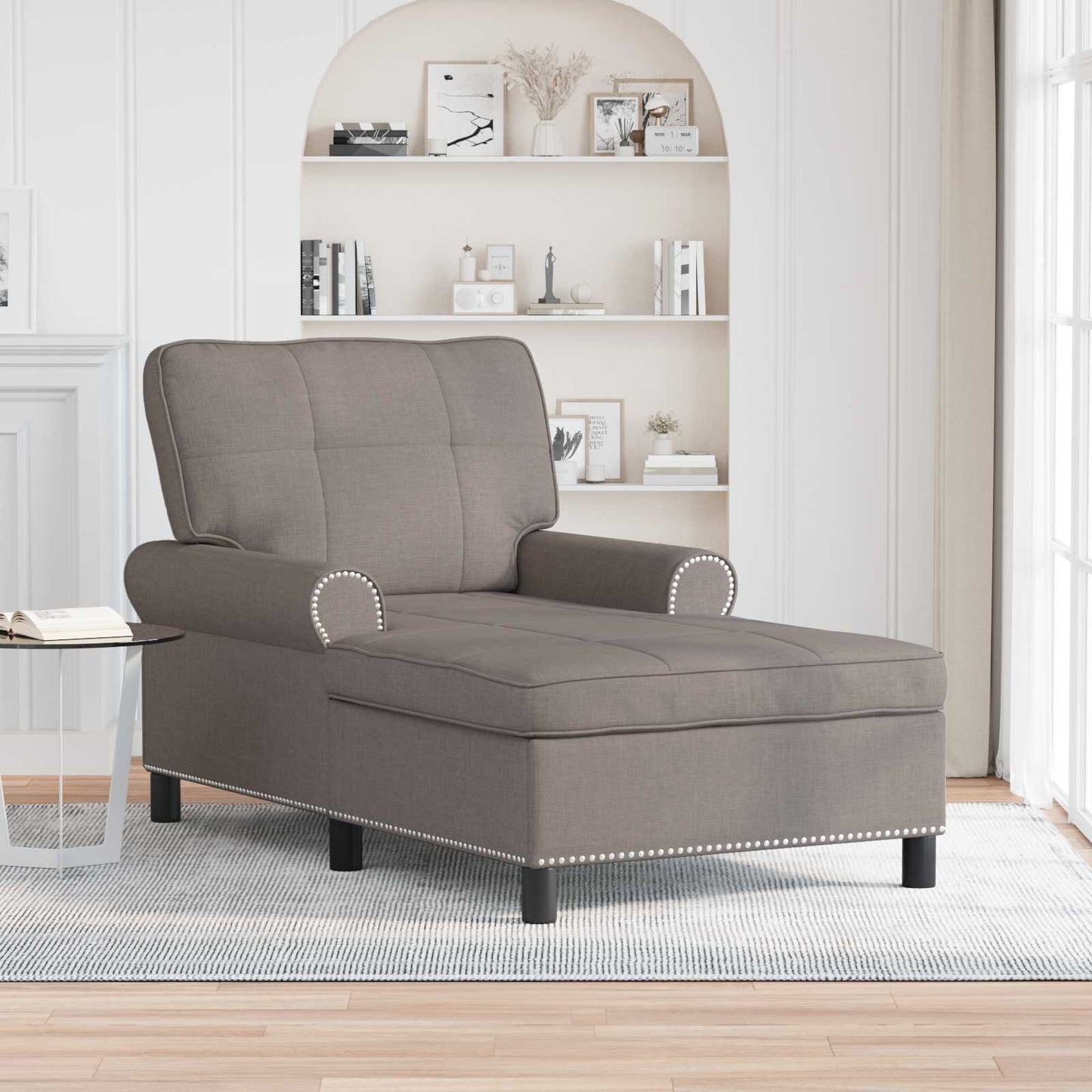 Chaise Lounge met kussen Taupe 91 x 157 x 91 cm Stof is nu te koop bij PeponiXL, paradijselijk wonen!