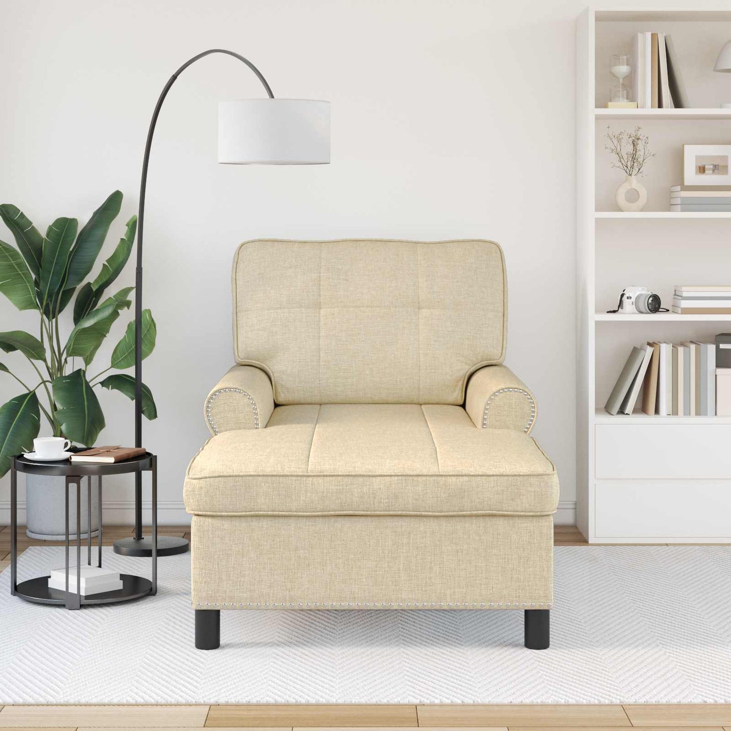 Chaise Lounge met kussen Crème 91 x 157 x 91 cm Stof is nu te koop bij PeponiXL, paradijselijk wonen!
