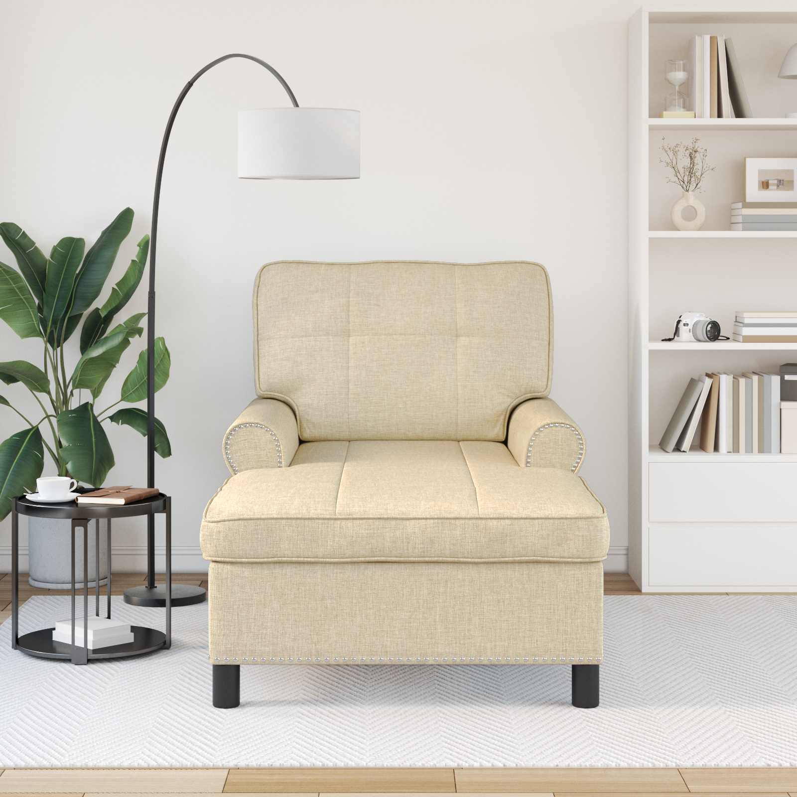 Chaise Lounge met kussen Crème 91 x 157 x 91 cm Stof is nu te koop bij PeponiXL, paradijselijk wonen!