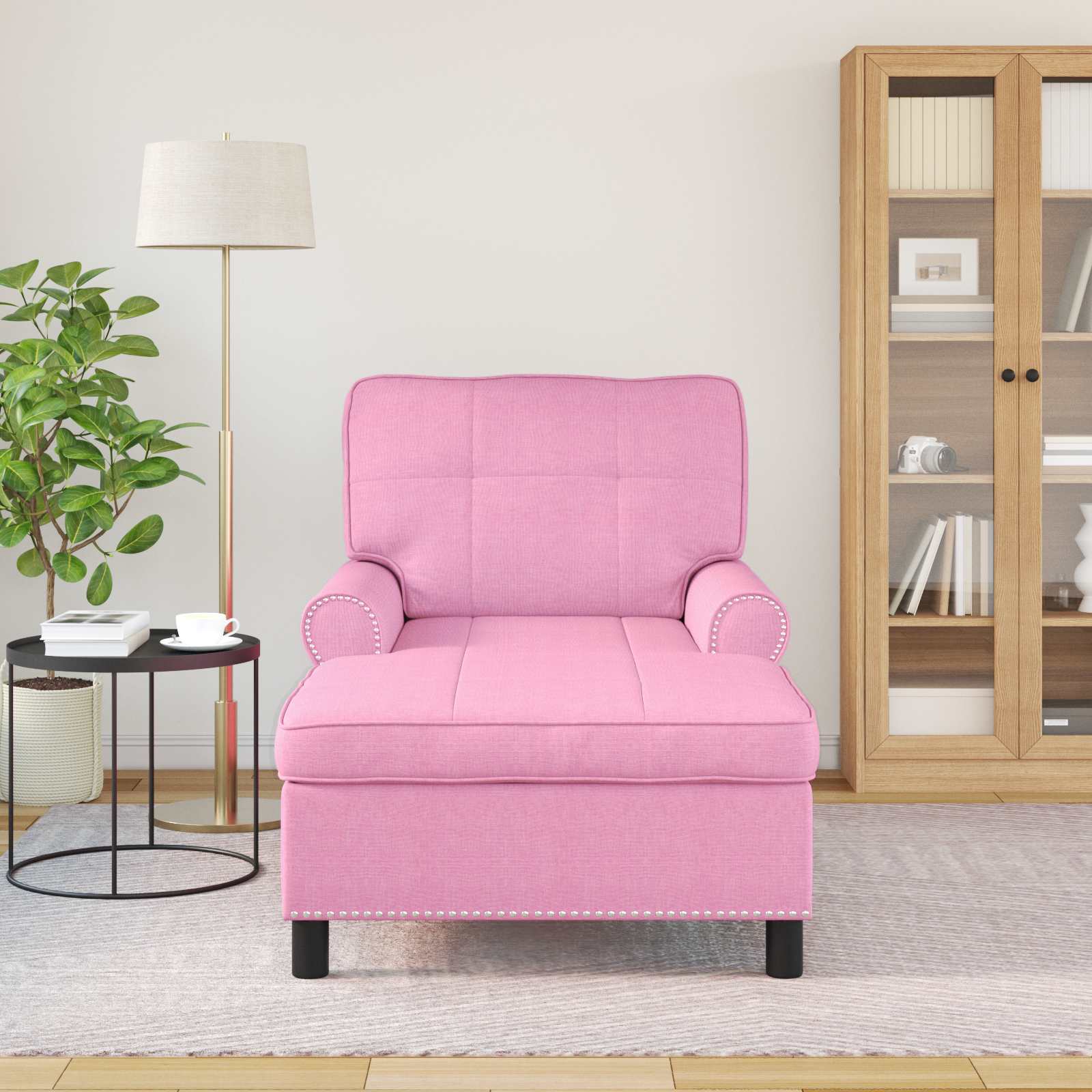 Chaise Lounge met kussen Roze 91 x 157 x 91 cm Stof is nu te koop bij PeponiXL, paradijselijk wonen!