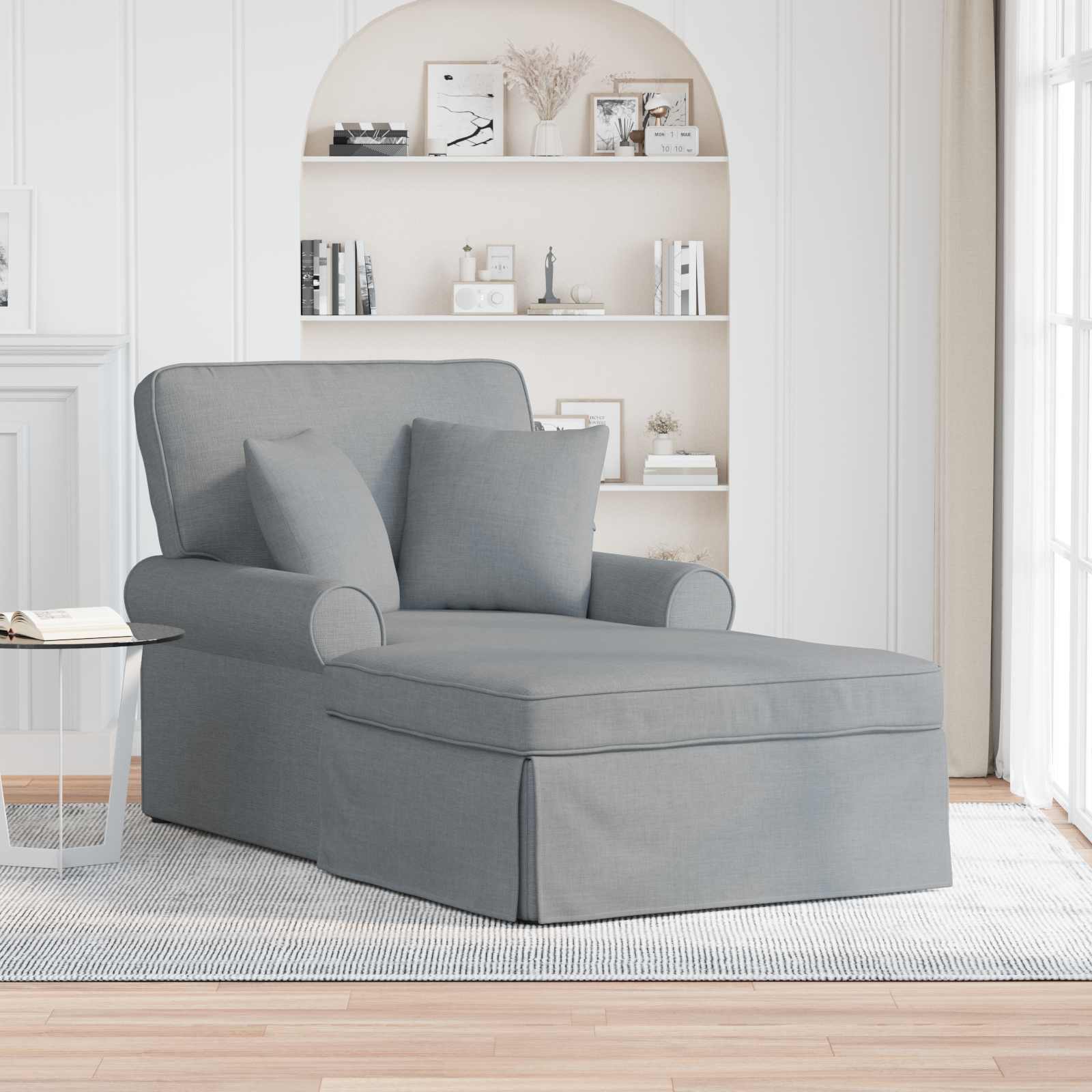 Chaise Lounge met Rok met kussen 3 pcs Lichtgrijs Stof is nu te koop bij PeponiXL, paradijselijk wonen!
