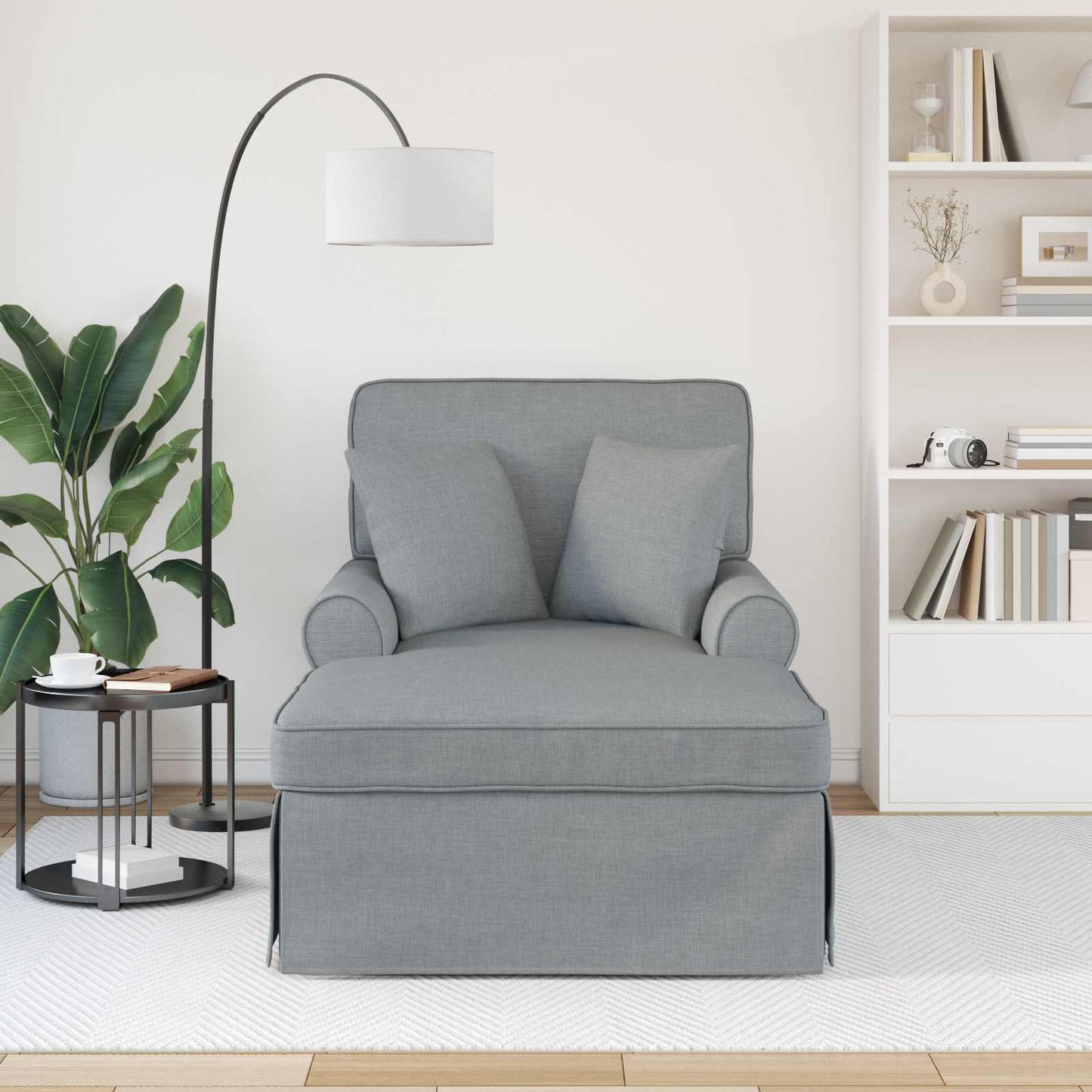 Chaise Lounge met Rok met kussen 3 pcs Lichtgrijs Stof is nu te koop bij PeponiXL, paradijselijk wonen!