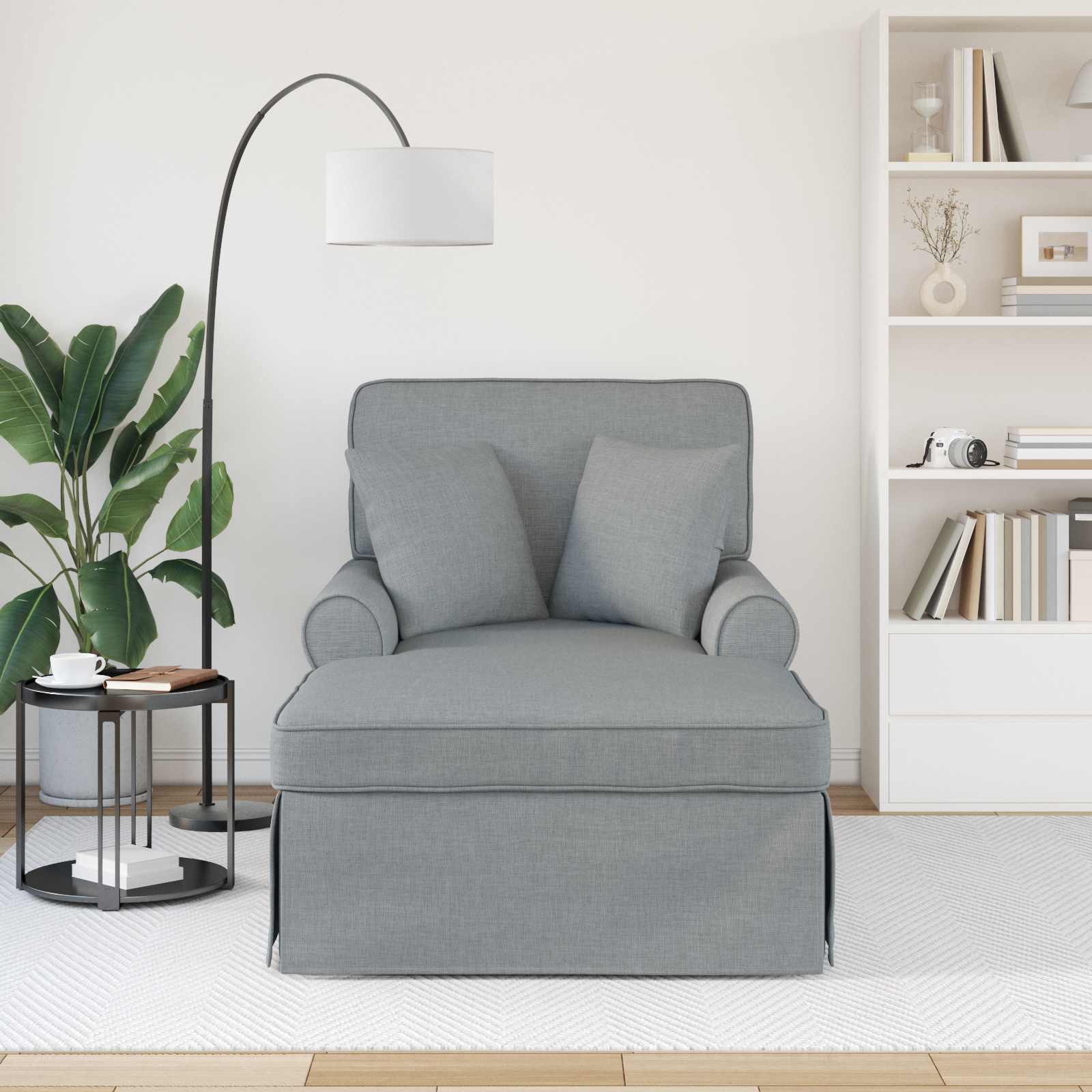 Chaise Lounge met Rok met kussen 3 pcs Lichtgrijs Stof is nu te koop bij PeponiXL, paradijselijk wonen!