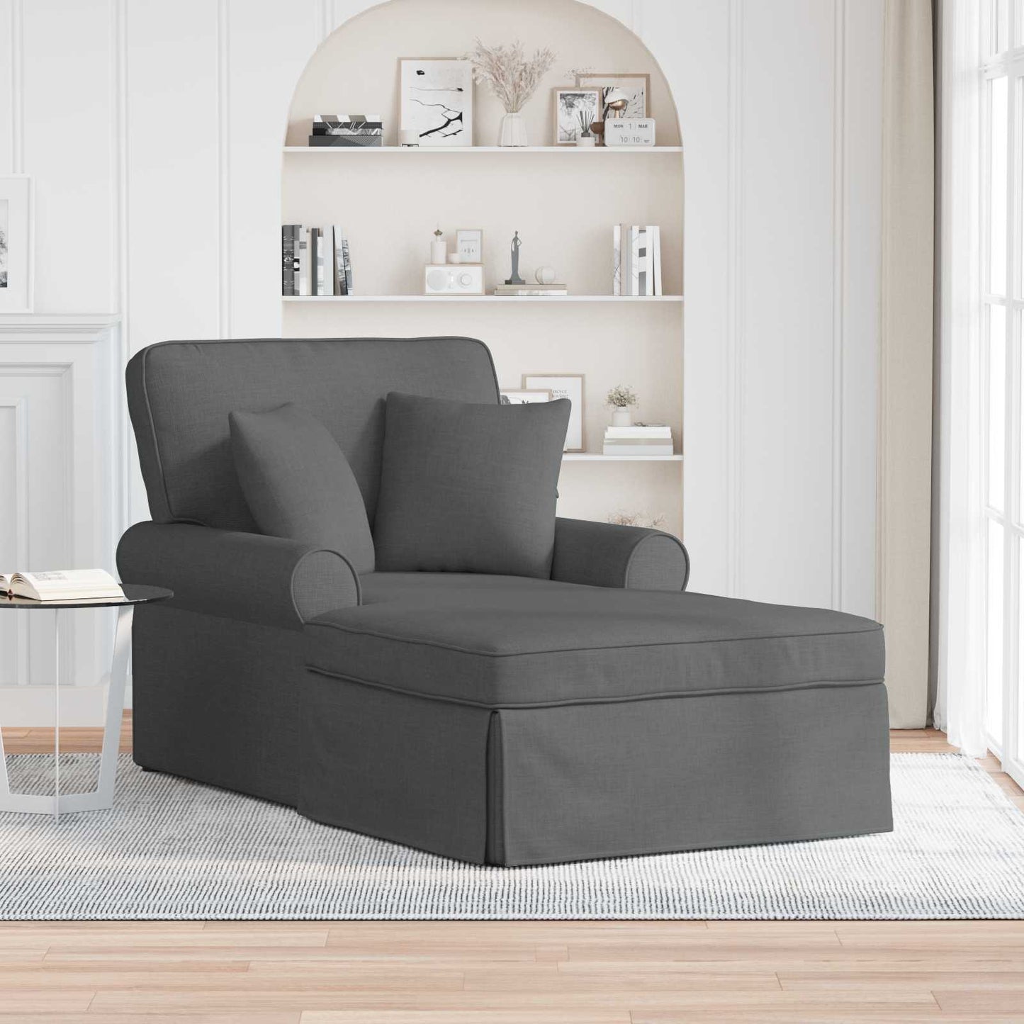 Chaise Lounge met Rok met kussen 3 pcs Donkergrijs Stof is nu te koop bij PeponiXL, paradijselijk wonen!