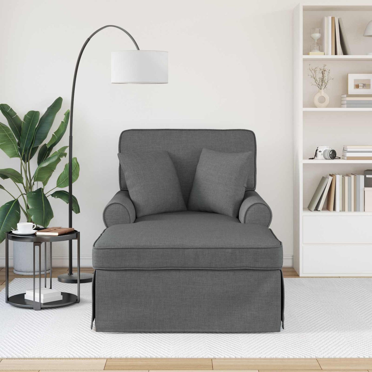Chaise Lounge met Rok met kussen 3 pcs Donkergrijs Stof is nu te koop bij PeponiXL, paradijselijk wonen!