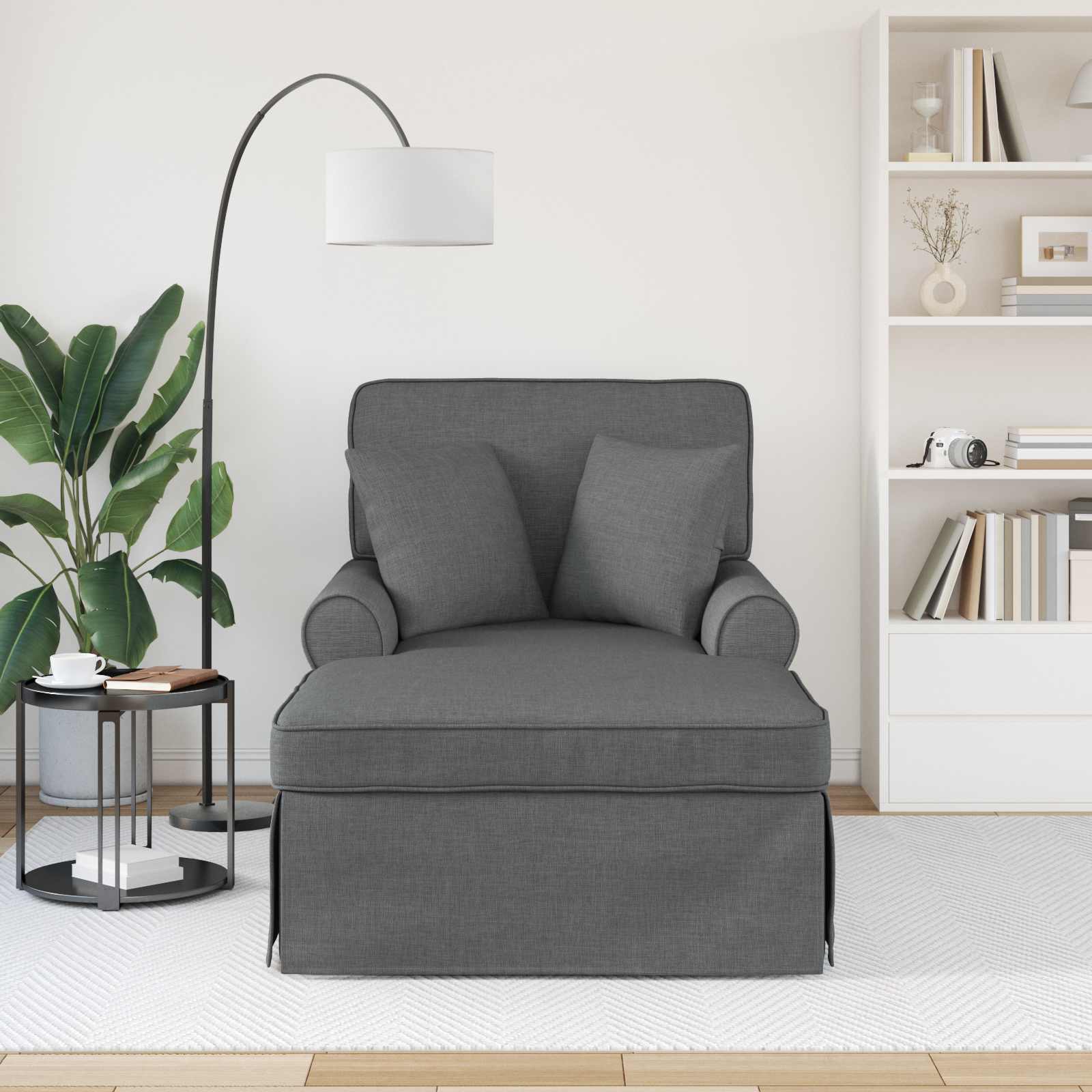 Chaise Lounge met Rok met kussen 3 pcs Donkergrijs Stof is nu te koop bij PeponiXL, paradijselijk wonen!