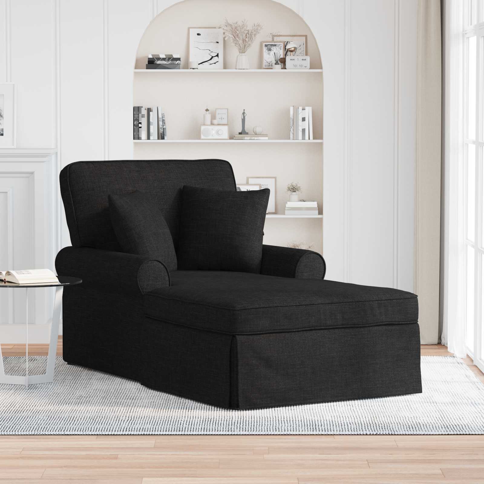 Chaise Lounge met Rok met kussen met kussen 3 pcs Zwart Stof is nu te koop bij PeponiXL, paradijselijk wonen!