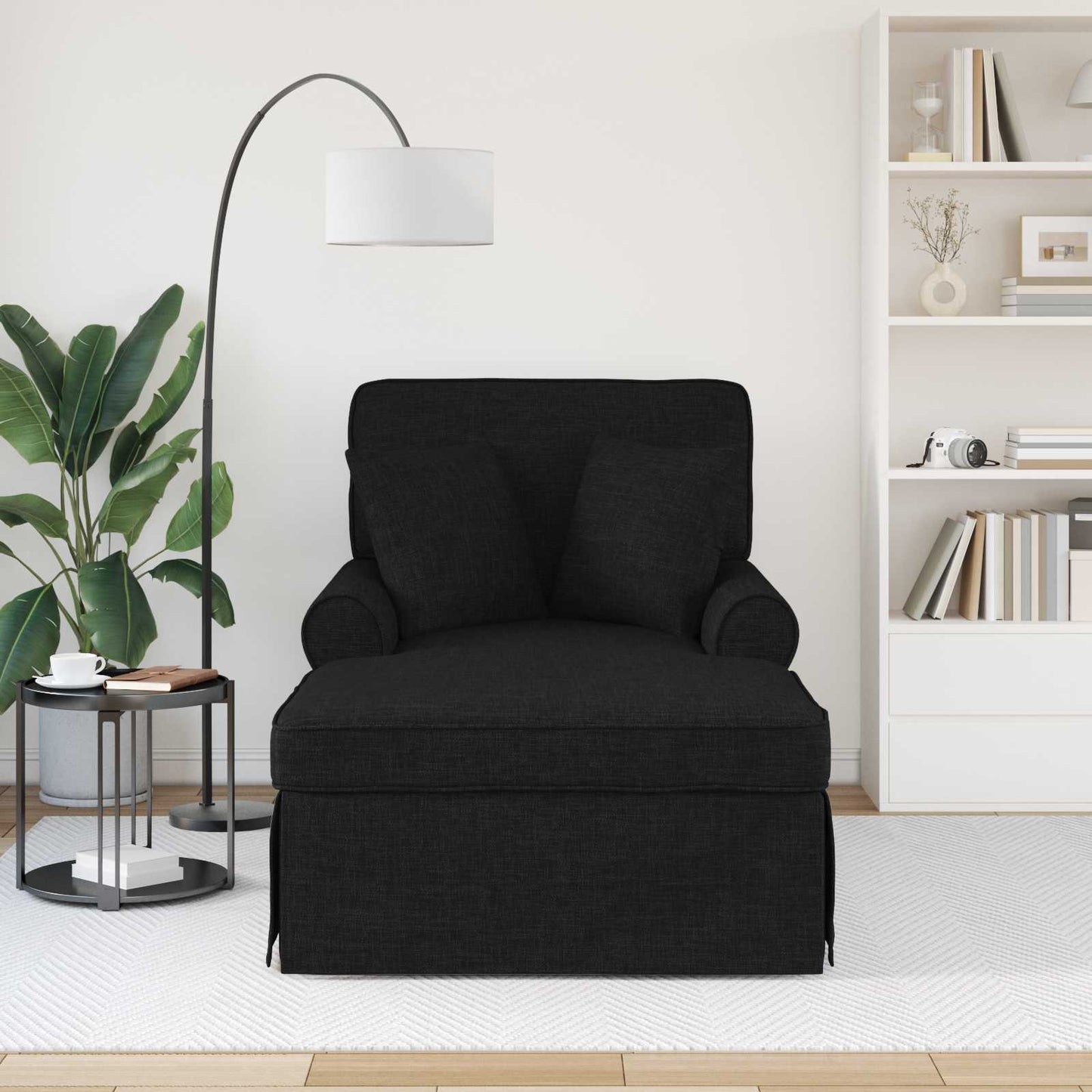 Chaise Lounge met Rok met kussen met kussen 3 pcs Zwart Stof is nu te koop bij PeponiXL, paradijselijk wonen!