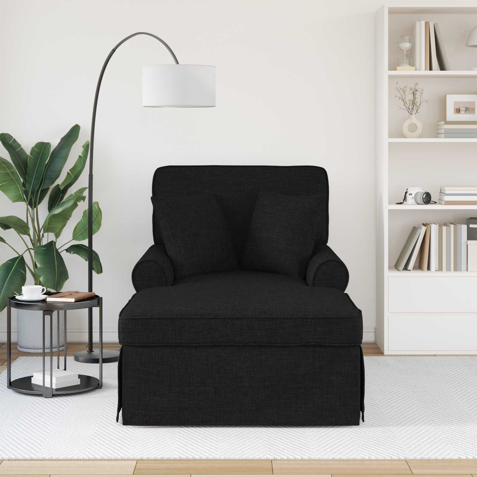 Chaise Lounge met Rok met kussen met kussen 3 pcs Zwart Stof is nu te koop bij PeponiXL, paradijselijk wonen!
