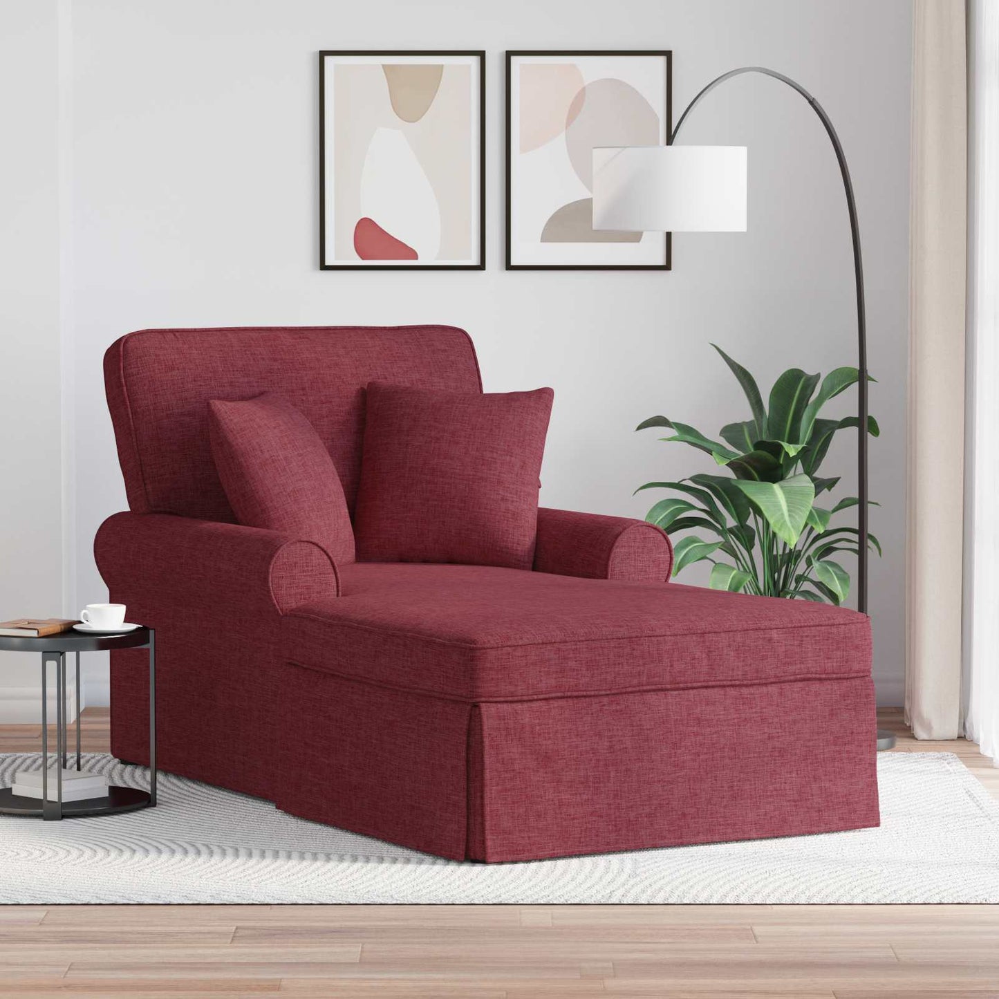 Chaise Lounge met Rok met kussen met kussen 3 pcs Wijnrood Stof is nu te koop bij PeponiXL, paradijselijk wonen!