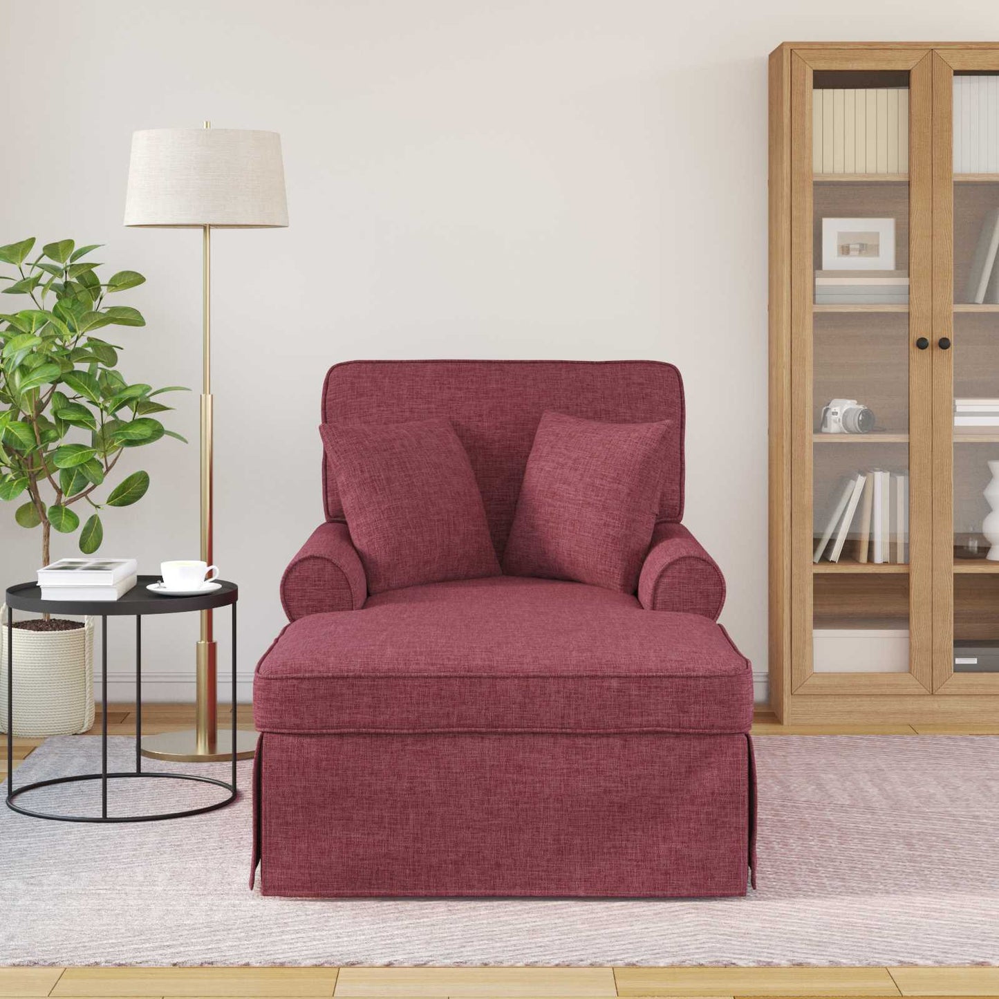 Chaise Lounge met Rok met kussen met kussen 3 pcs Wijnrood Stof is nu te koop bij PeponiXL, paradijselijk wonen!
