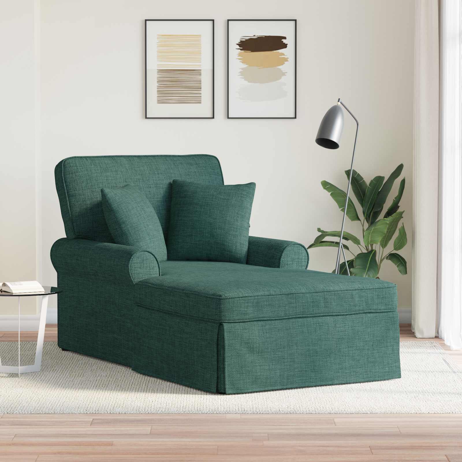 Chaise Lounge met Rok met kussen 3 pcs Donkergroen Stof is nu te koop bij PeponiXL, paradijselijk wonen!