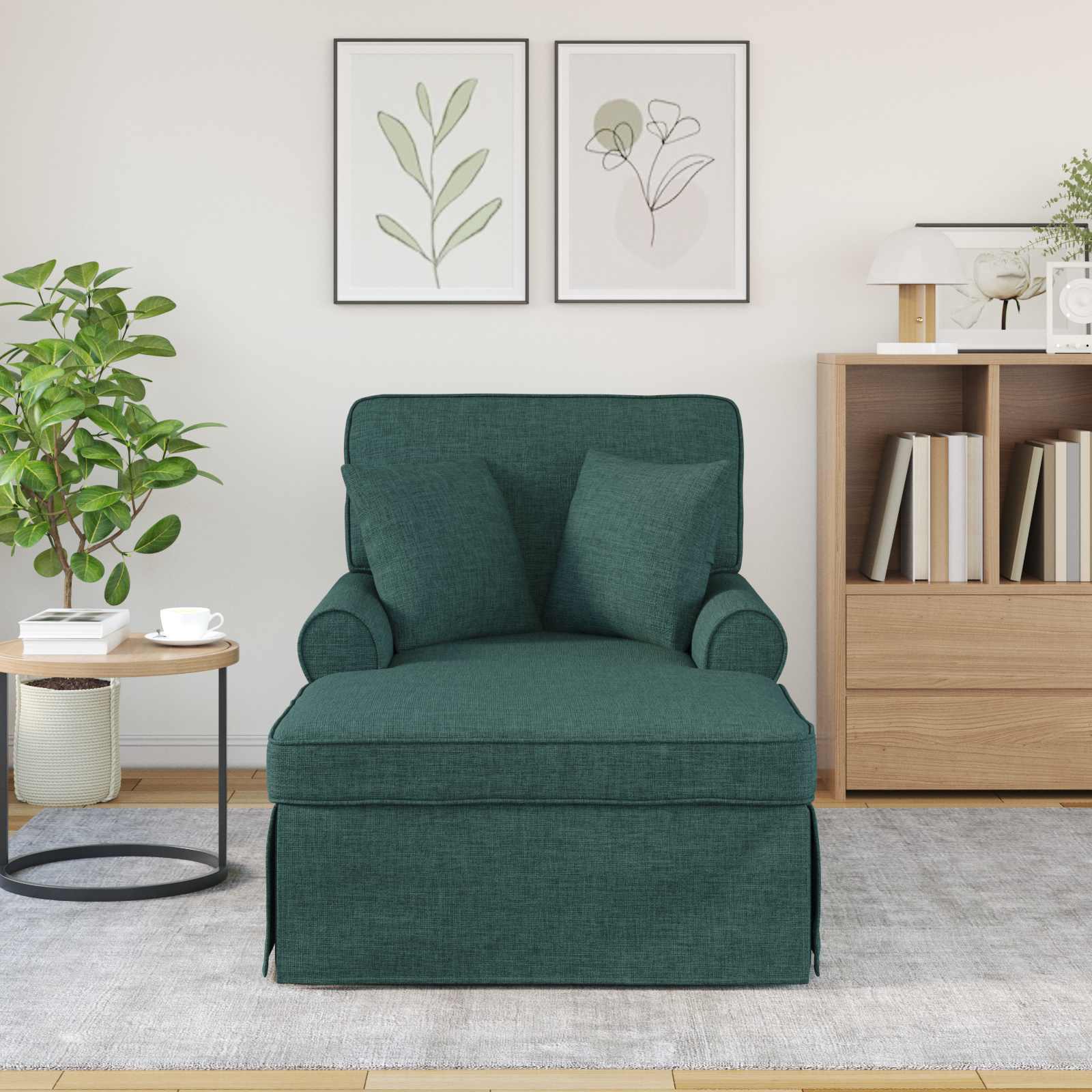 Chaise Lounge met Rok met kussen 3 pcs Donkergroen Stof is nu te koop bij PeponiXL, paradijselijk wonen!