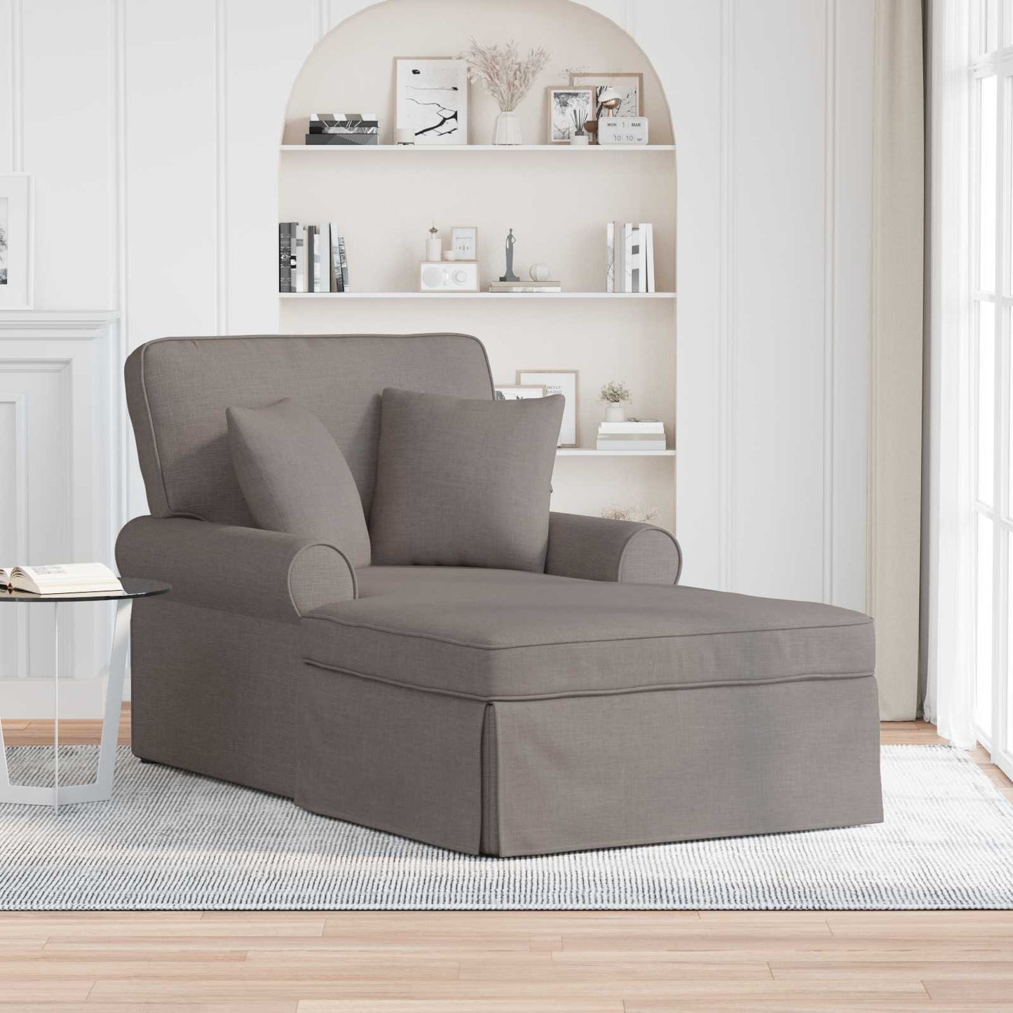 Chaise Lounge met Rok met kussen met kussen 3 pcs Taupe Stof is nu te koop bij PeponiXL, paradijselijk wonen!
