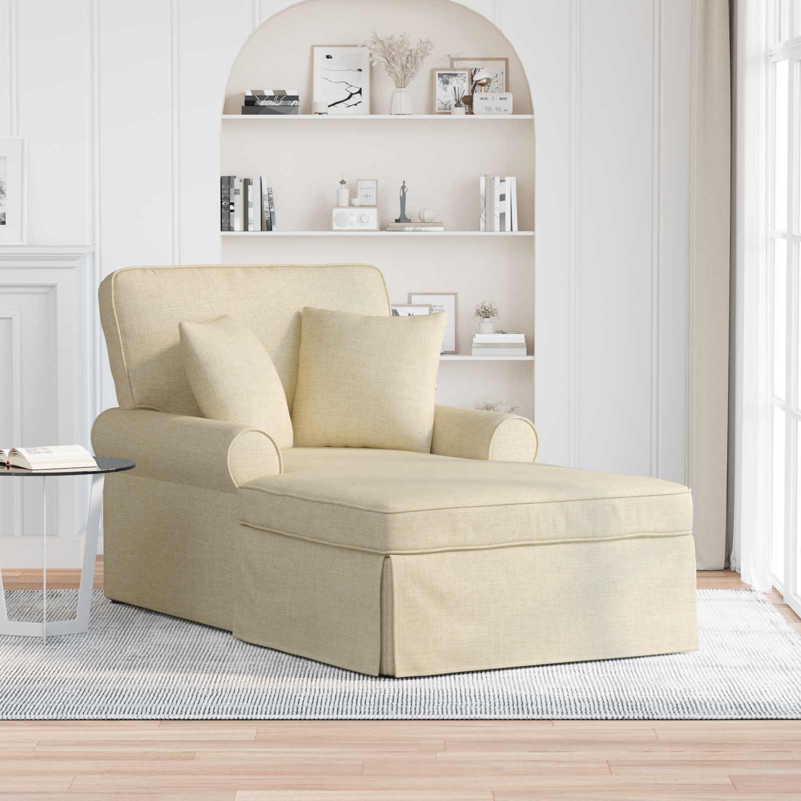 Chaise Lounge met Rok met kussen met kussen 3 pcs Crème Stof is nu te koop bij PeponiXL, paradijselijk wonen!