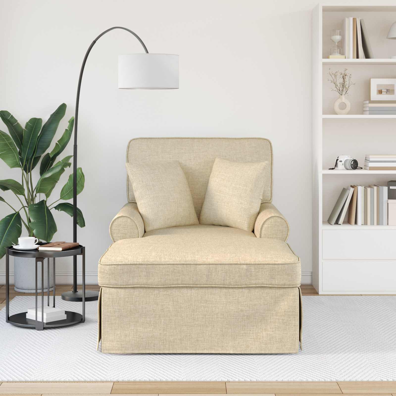 Chaise Lounge met Rok met kussen met kussen 3 pcs Crème Stof is nu te koop bij PeponiXL, paradijselijk wonen!