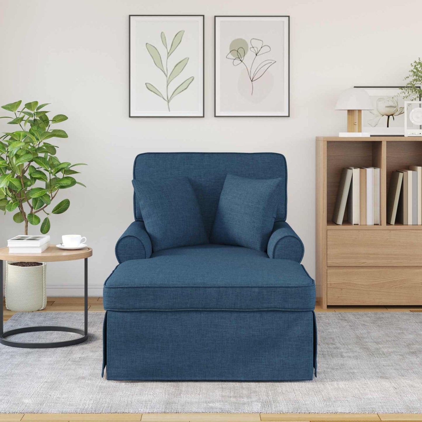 Chaise Lounge met Rok met kussen met kussen 3 pcs Blauw Stof is nu te koop bij PeponiXL, paradijselijk wonen!