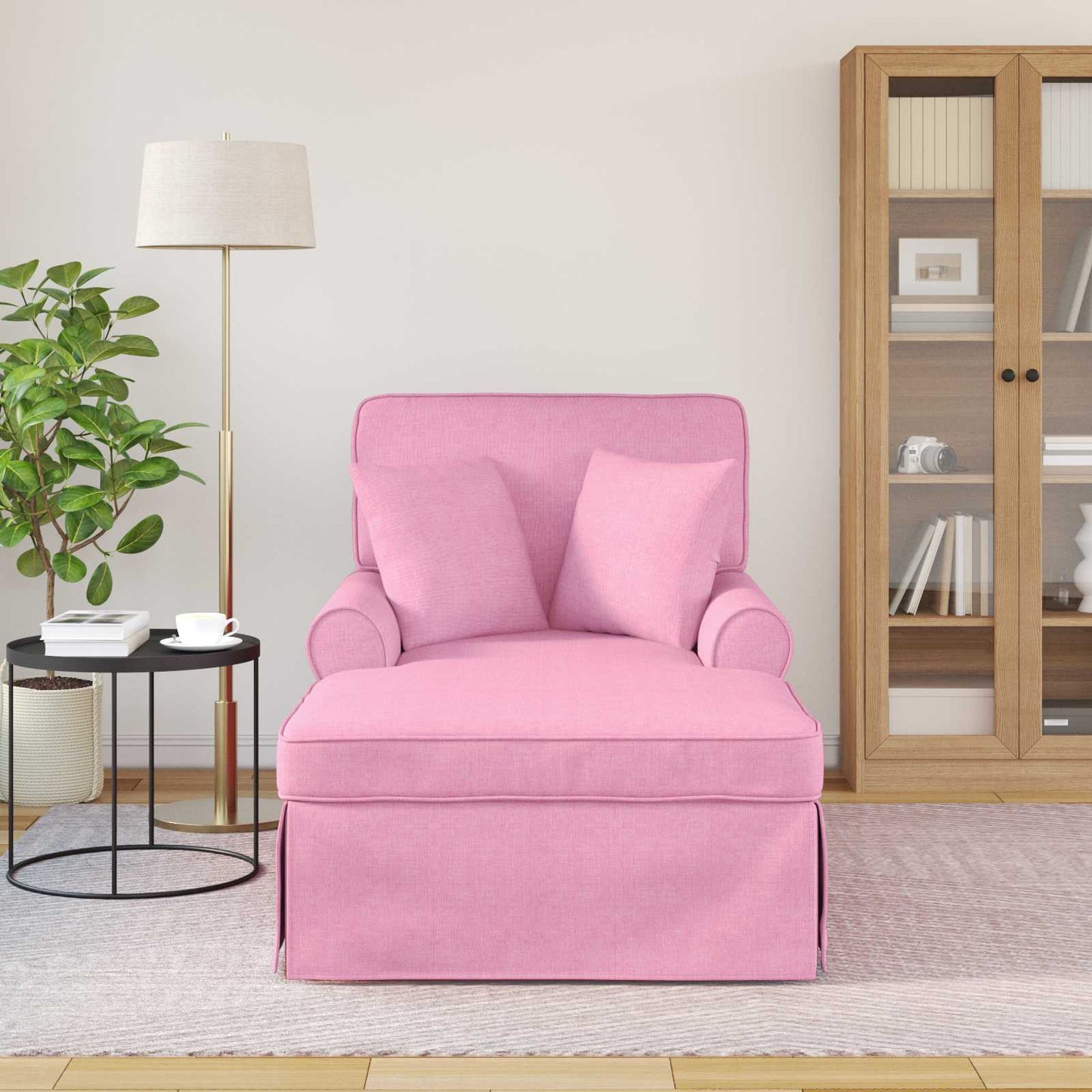Chaise Lounge met Rok met kussen met kussen 3 pcs Roze Stof is nu te koop bij PeponiXL, paradijselijk wonen!