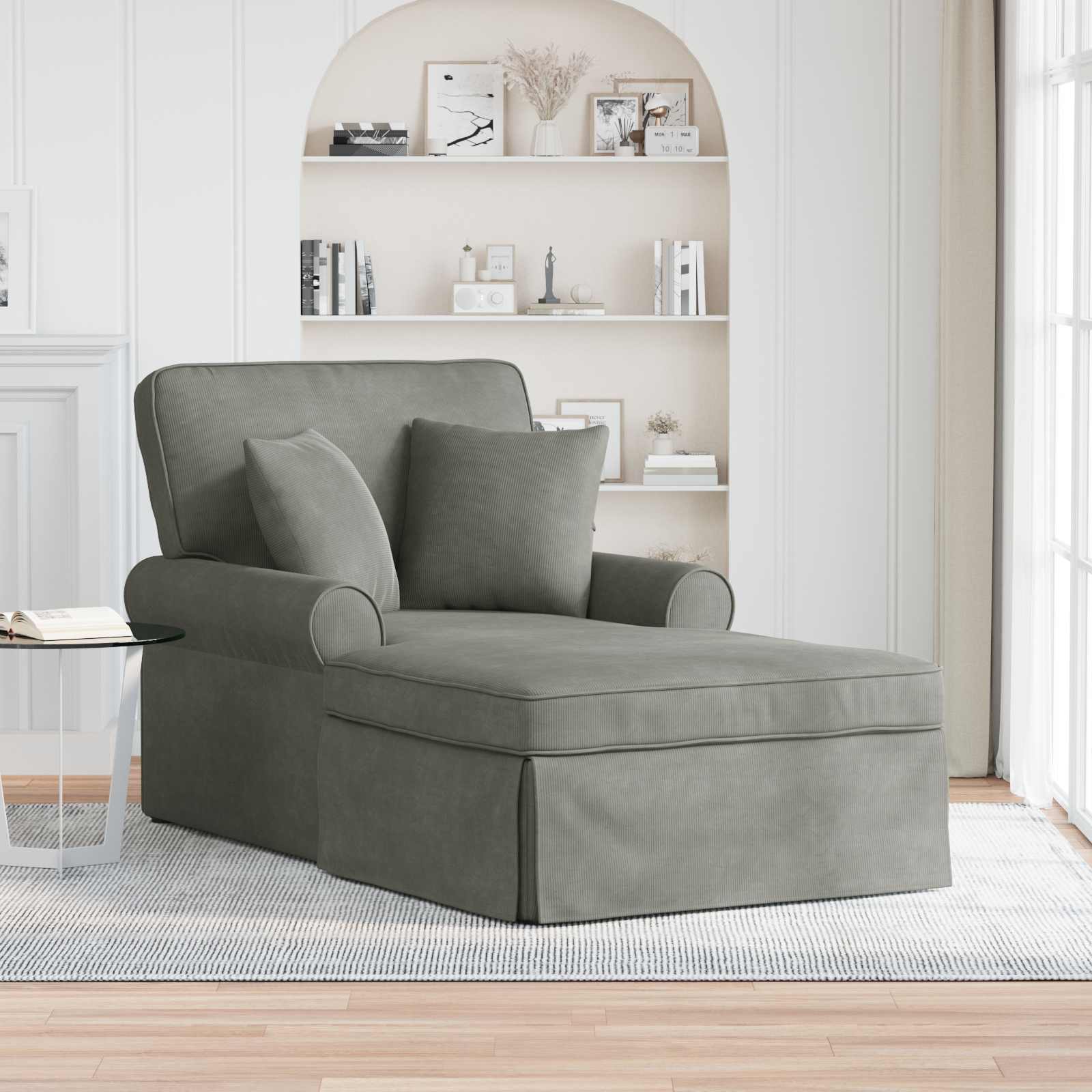 Chaise Lounge met Rok met kussen 3 pcs Lichtgrijs Katoen Stof is nu te koop bij PeponiXL, paradijselijk wonen!
