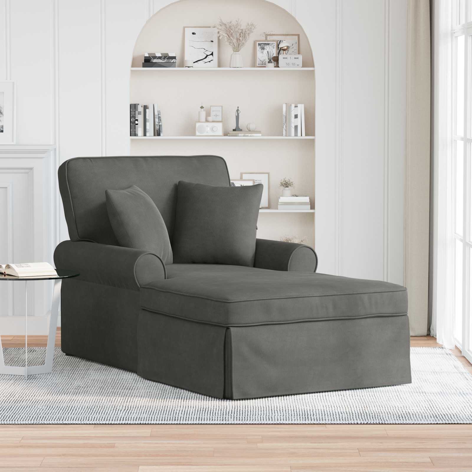 Chaise Lounge met Rok met kussen 3 pcs Donkergrijs Katoen Stof is nu te koop bij PeponiXL, paradijselijk wonen!