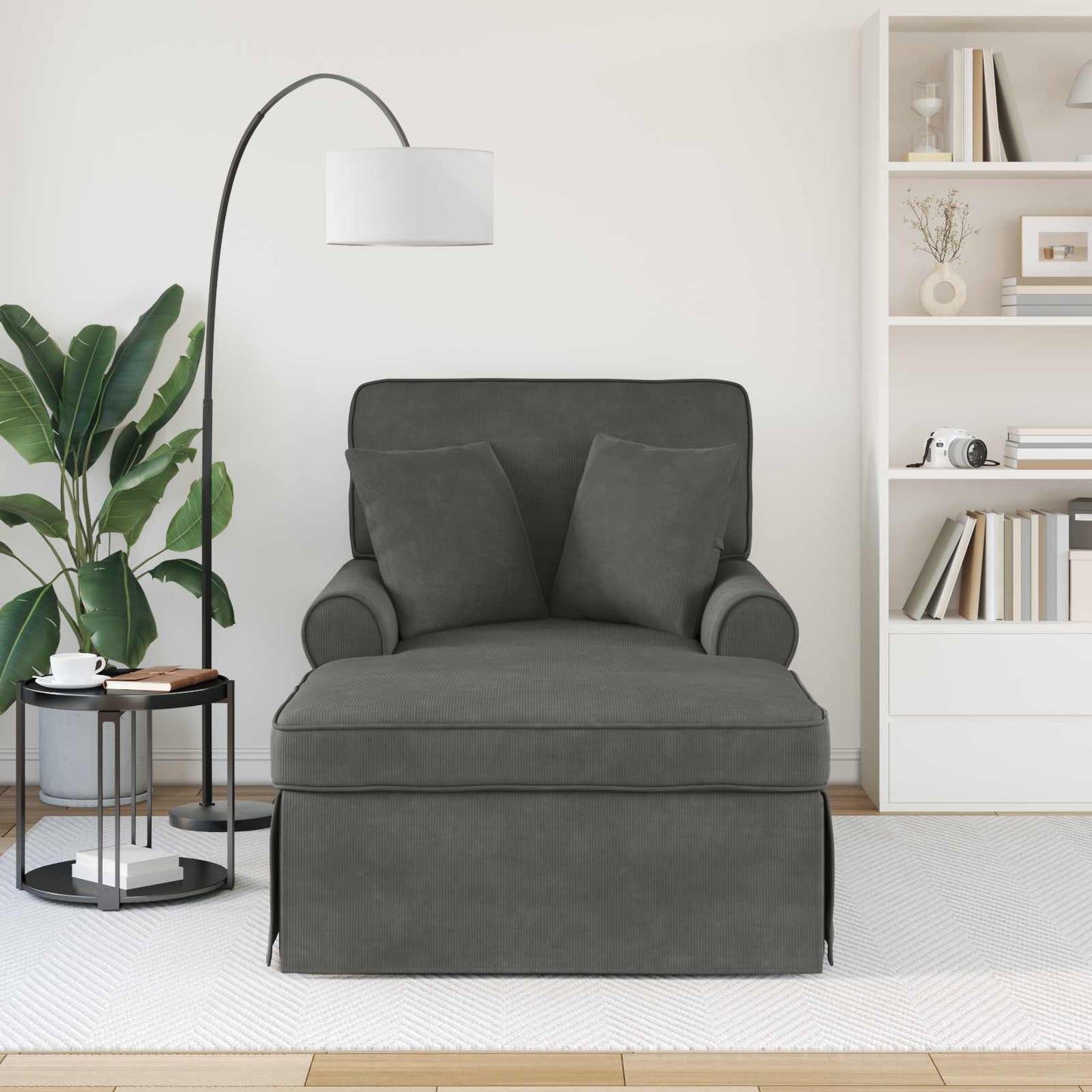 Chaise Lounge met Rok met kussen 3 pcs Donkergrijs Katoen Stof is nu te koop bij PeponiXL, paradijselijk wonen!