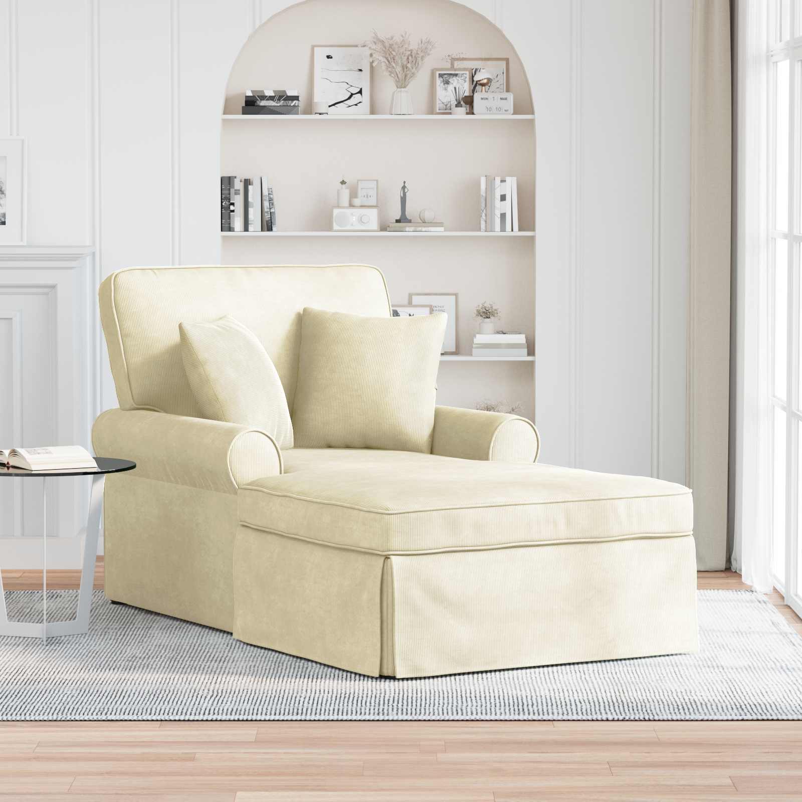 Chaise Lounge met Rok met kussen 3 pcs Crème Katoen Stof is nu te koop bij PeponiXL, paradijselijk wonen!