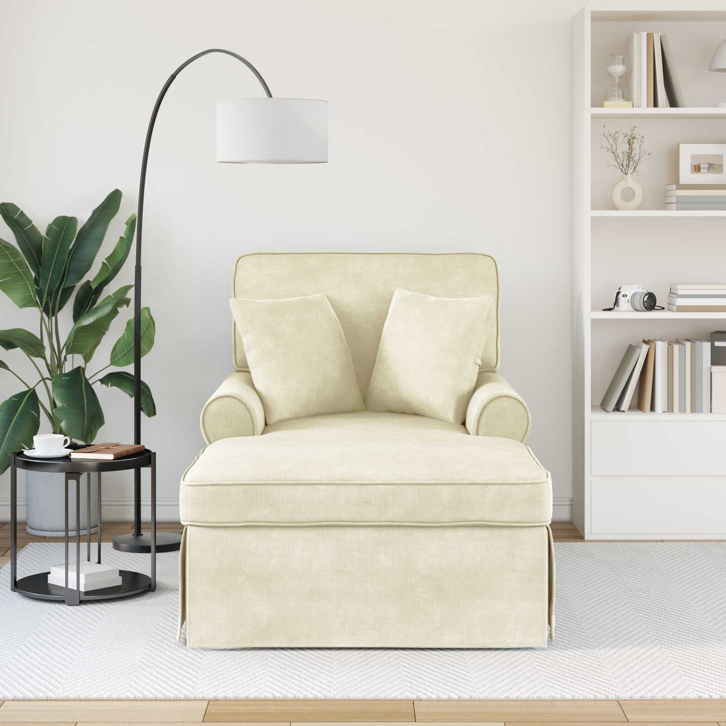 Chaise Lounge met Rok met kussen 3 pcs Crème Katoen Stof is nu te koop bij PeponiXL, paradijselijk wonen!