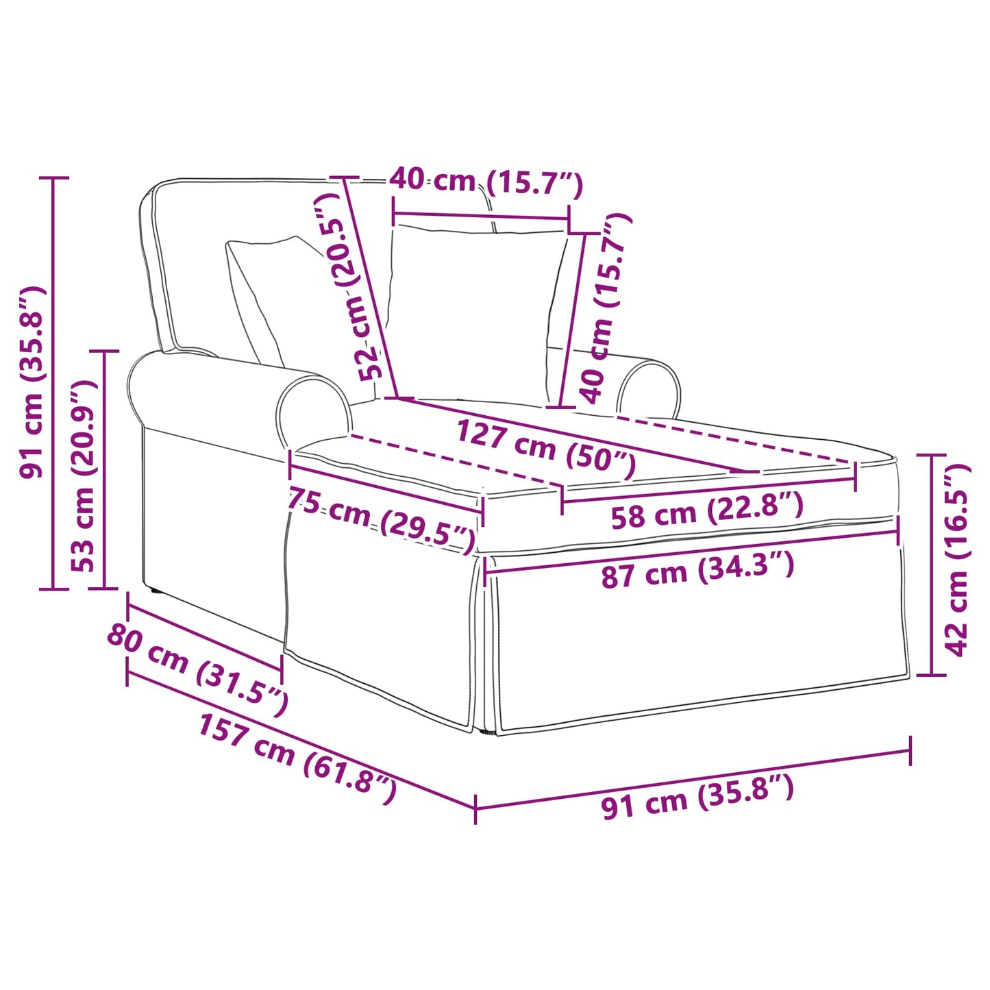 Chaise Lounge met Rok met kussen 3 pcs Crème Katoen Stof is nu te koop bij PeponiXL, paradijselijk wonen!