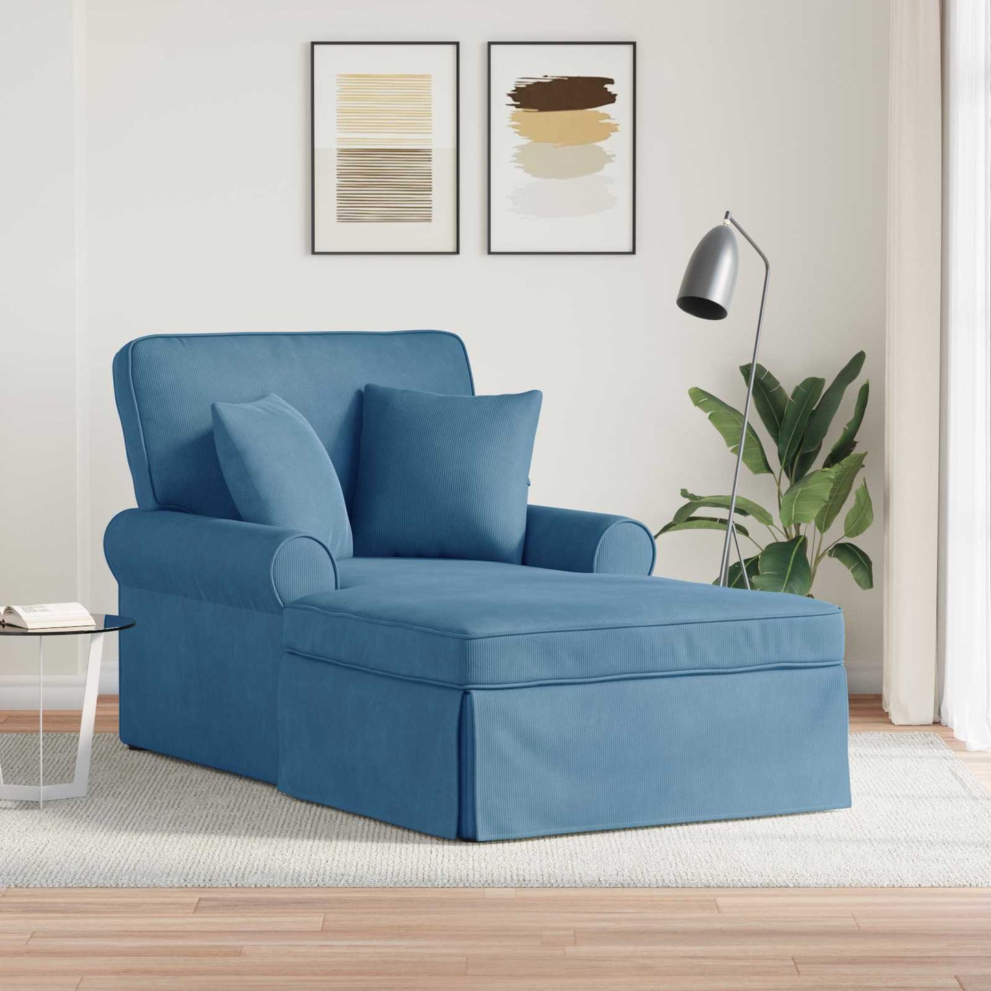 Chaise Lounge met Rok met kussen 3 pcs Blauw Katoen Stof is nu te koop bij PeponiXL, paradijselijk wonen!
