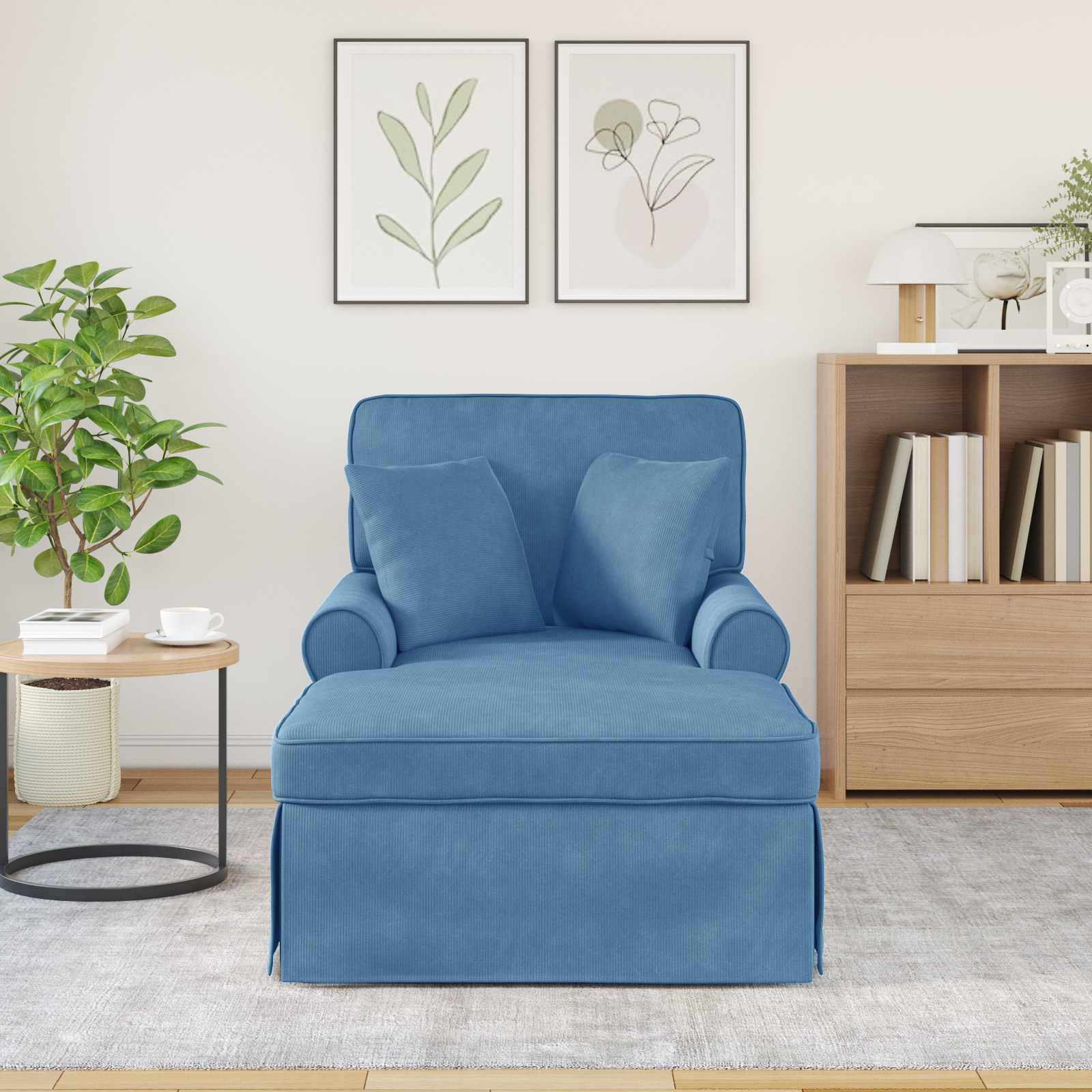 Chaise Lounge met Rok met kussen 3 pcs Blauw Katoen Stof is nu te koop bij PeponiXL, paradijselijk wonen!