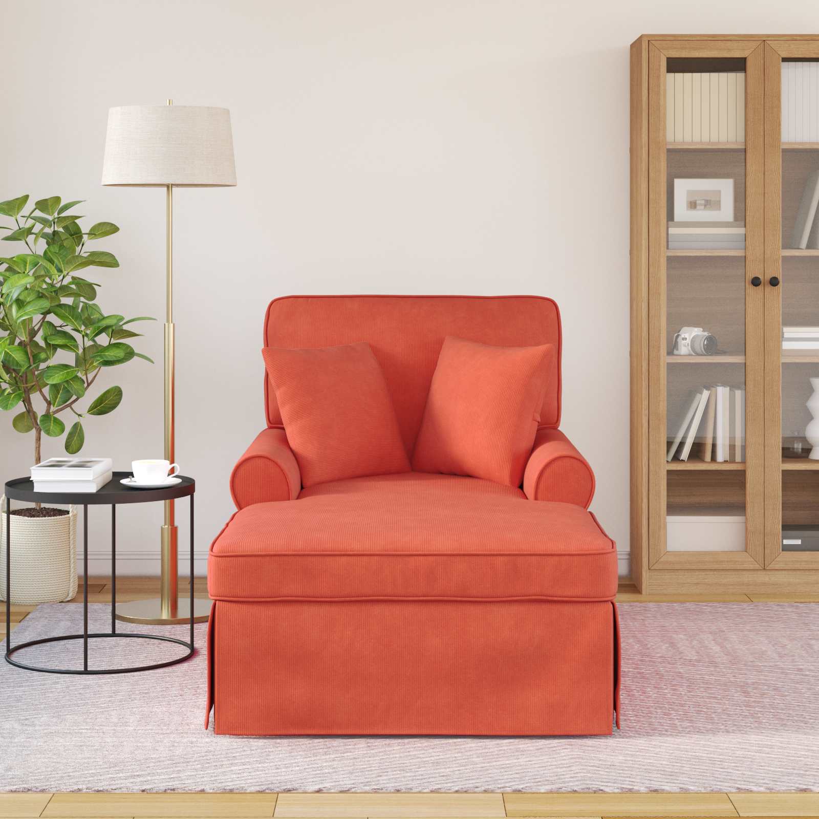 Chaise Lounge met Rok met kussen 3 pcs Rood-oranje Katoen Stof is nu te koop bij PeponiXL, paradijselijk wonen!