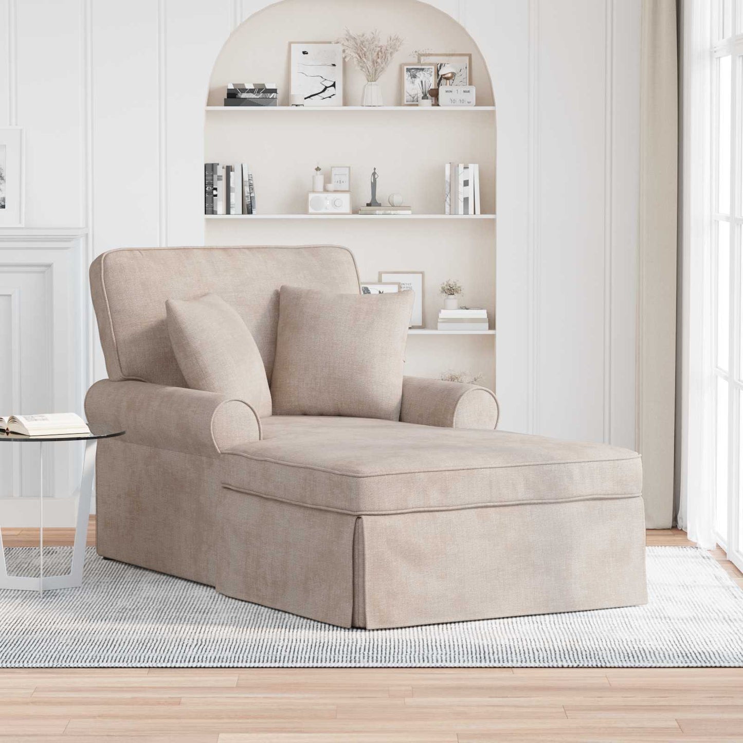 Chaise Lounge met Rok met kussen Beige 157 x 91 x 91 cm ARES is nu te koop bij PeponiXL, paradijselijk wonen!