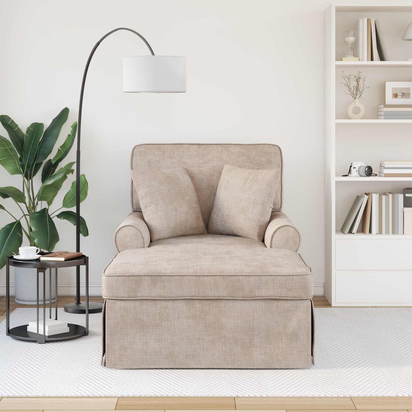Chaise Lounge met Rok met kussen Beige 157 x 91 x 91 cm ARES is nu te koop bij PeponiXL, paradijselijk wonen!