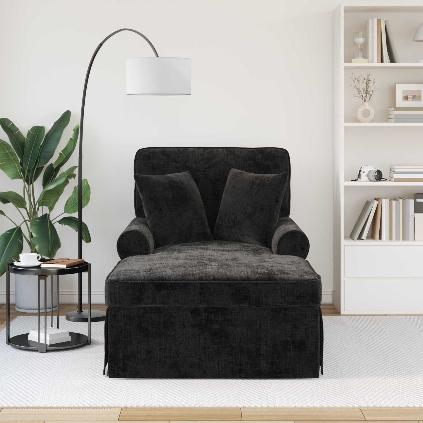 Chaise Lounge met Rok met kussen Zwart 157 x 91 x 91 cm ARES is nu te koop bij PeponiXL, paradijselijk wonen!