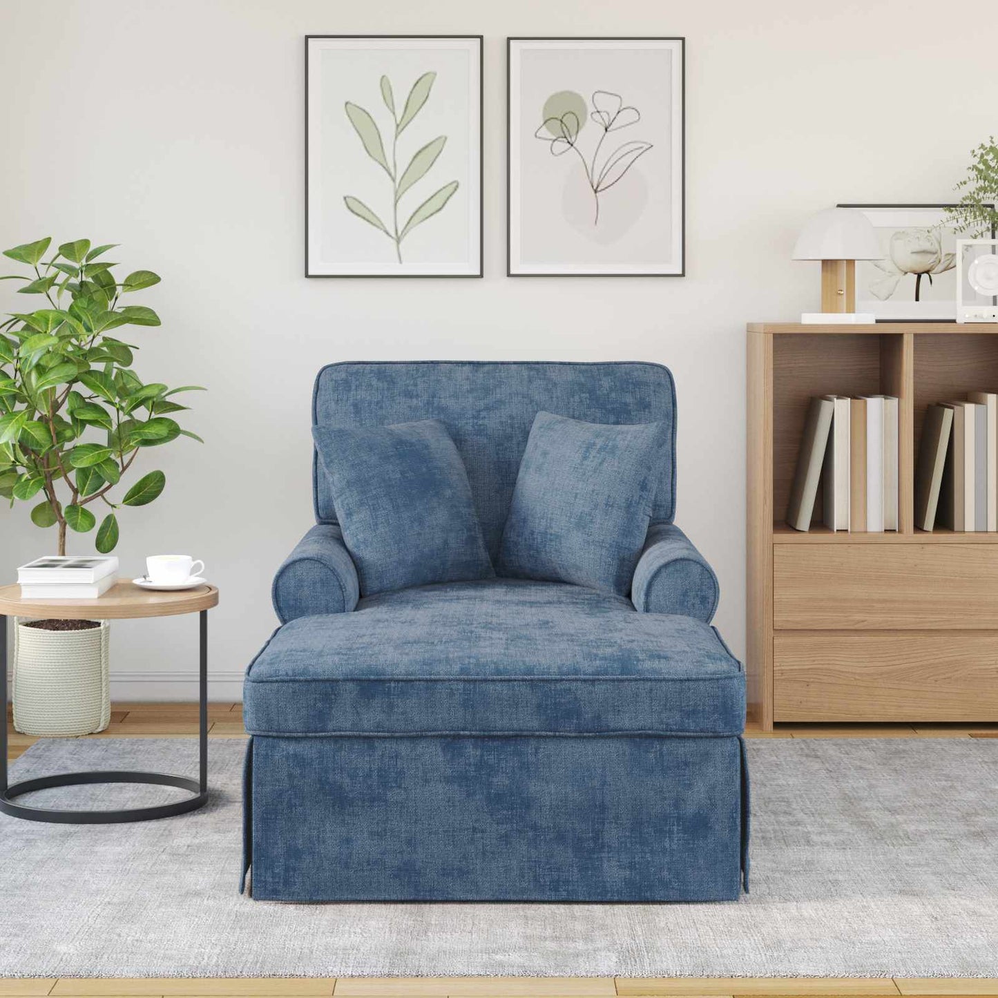 Chaise Lounge met Rok met kussen Blauw 157 x 91 x 91 cm ARES is nu te koop bij PeponiXL, paradijselijk wonen!