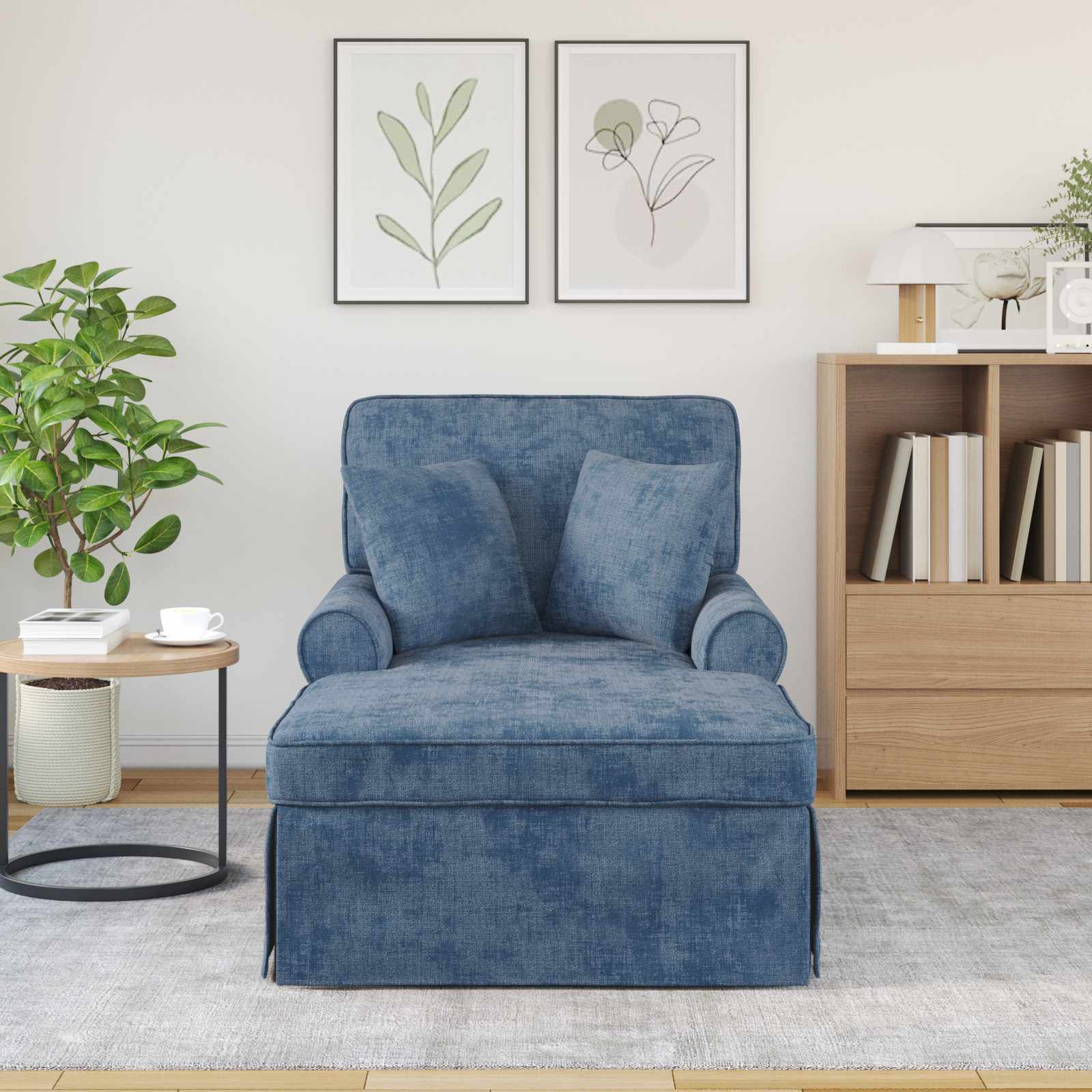Chaise Lounge met Rok met kussen Blauw 157 x 91 x 91 cm ARES is nu te koop bij PeponiXL, paradijselijk wonen!
