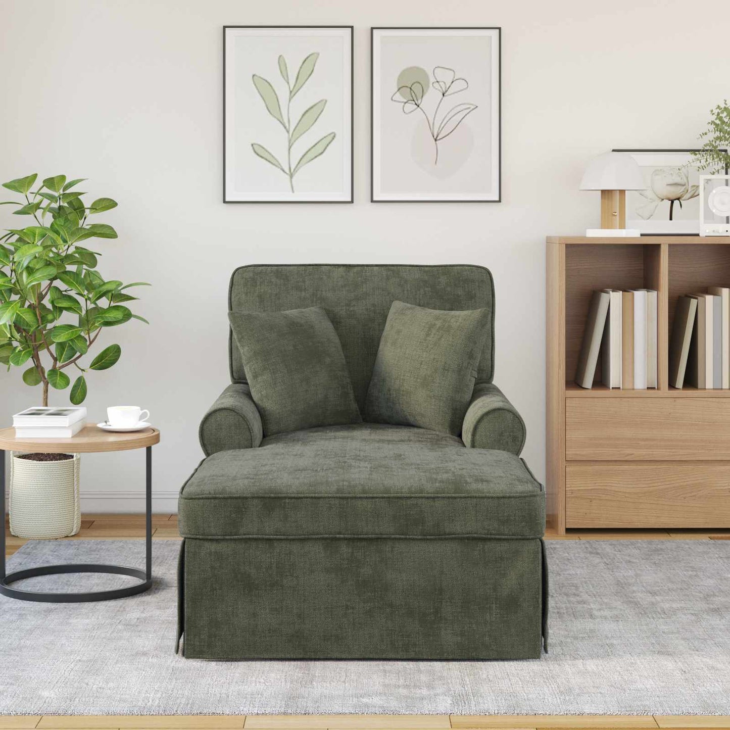Chaise Lounge met Rok met kussen Groen 157 x 91 x 91 cm ARES is nu te koop bij PeponiXL, paradijselijk wonen!