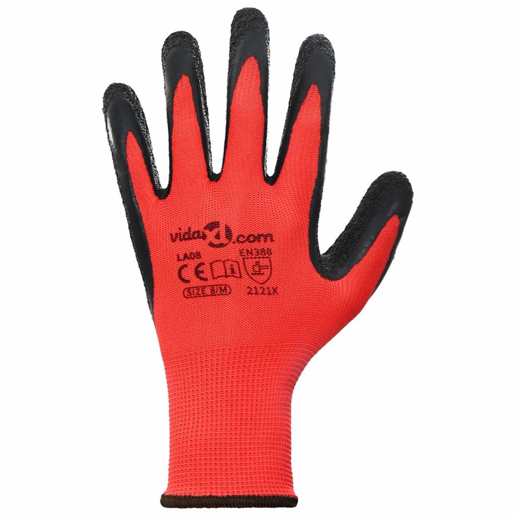 Werkhandschoenen 12 pcs Rood en Zwart 8 / m Latexcoating is nu te koop bij PeponiXL, paradijselijk wonen!
