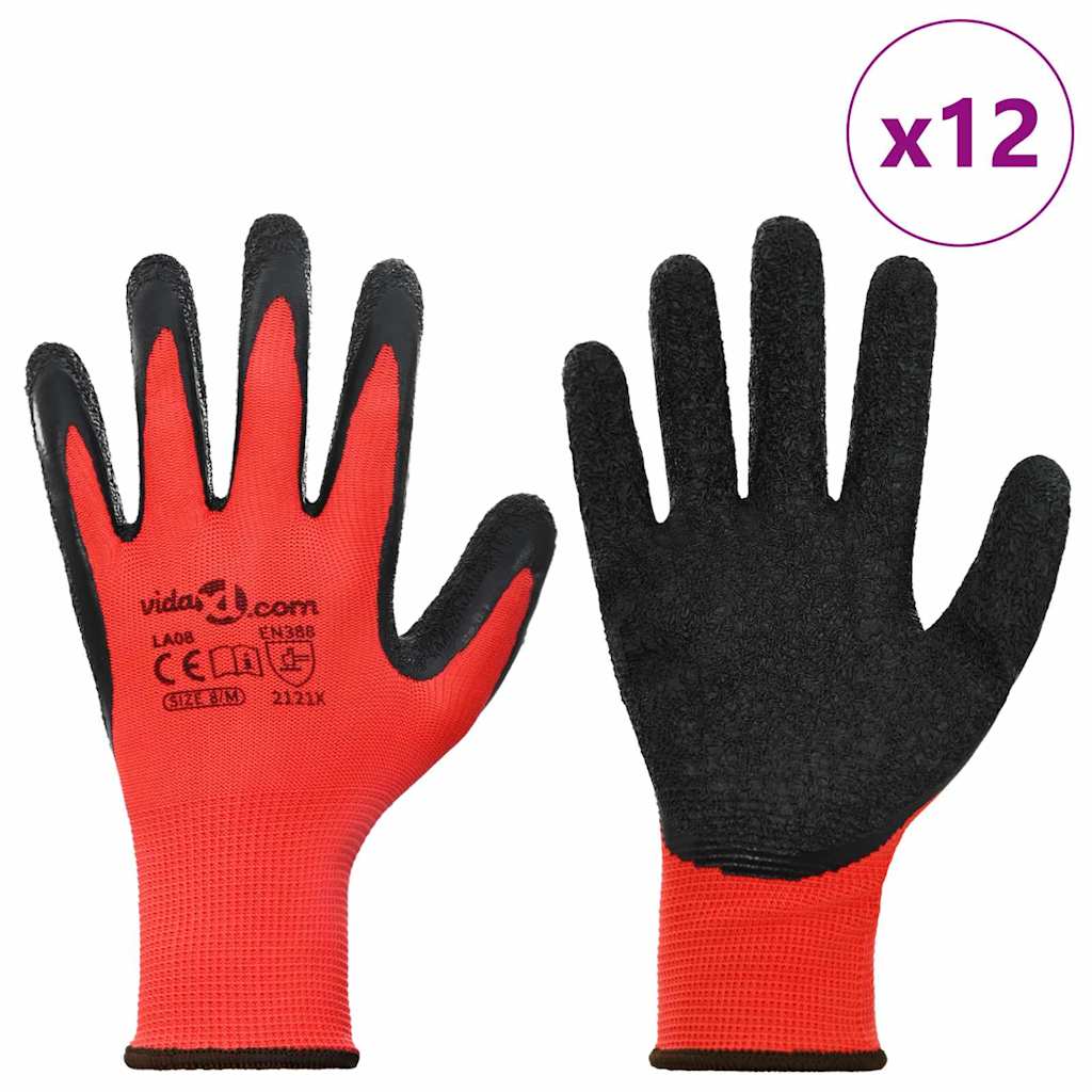 Werkhandschoenen 12 pcs Rood en Zwart 8 / m Latexcoating is nu te koop bij PeponiXL, paradijselijk wonen!