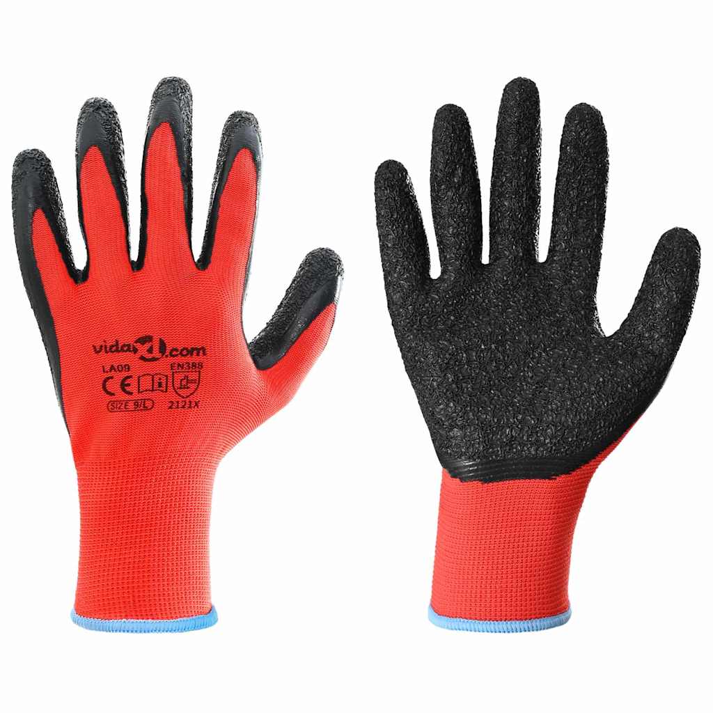 Werkhandschoenen 12 pcs Rood en Zwart 9 / l Latexcoating is nu te koop bij PeponiXL, paradijselijk wonen!