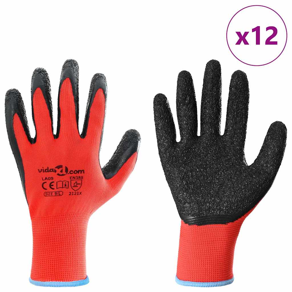 Werkhandschoenen 12 pcs Rood en Zwart 9 / l Latexcoating is nu te koop bij PeponiXL, paradijselijk wonen!
