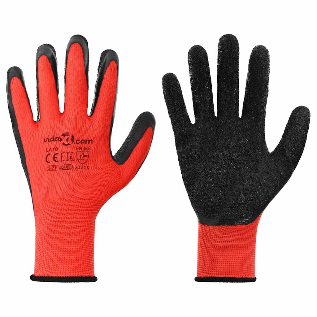 Werkhandschoenen 12 pcs Rood en Zwart 10 / xl Latexcoating is nu te koop bij PeponiXL, paradijselijk wonen!