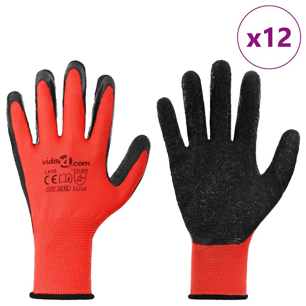 Werkhandschoenen 12 pcs Rood en Zwart 10 / xl Latexcoating is nu te koop bij PeponiXL, paradijselijk wonen!